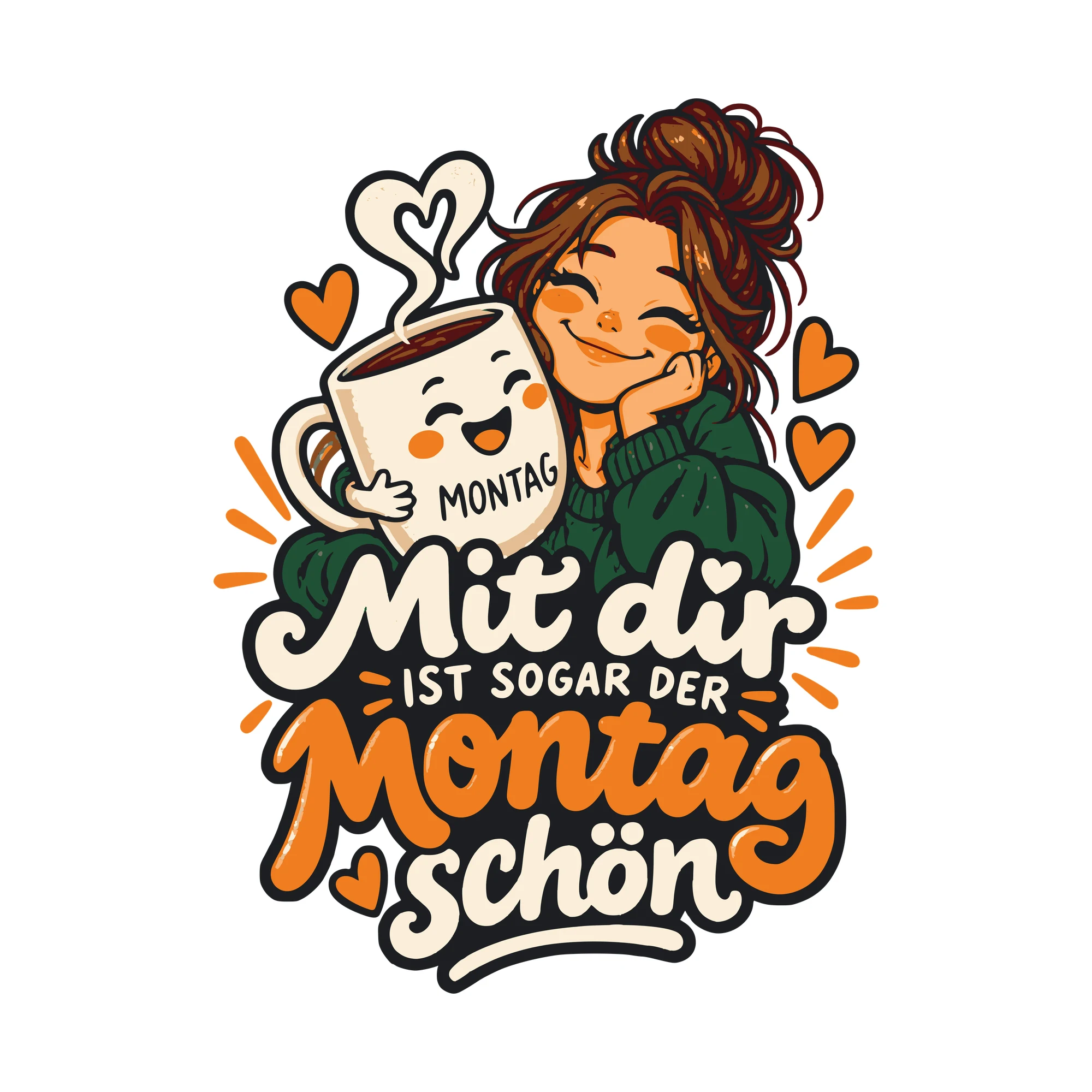Bügelbild Mit dir ist sogar der Montag schön als Grafik auf weißem Hintergrund (BB011309)