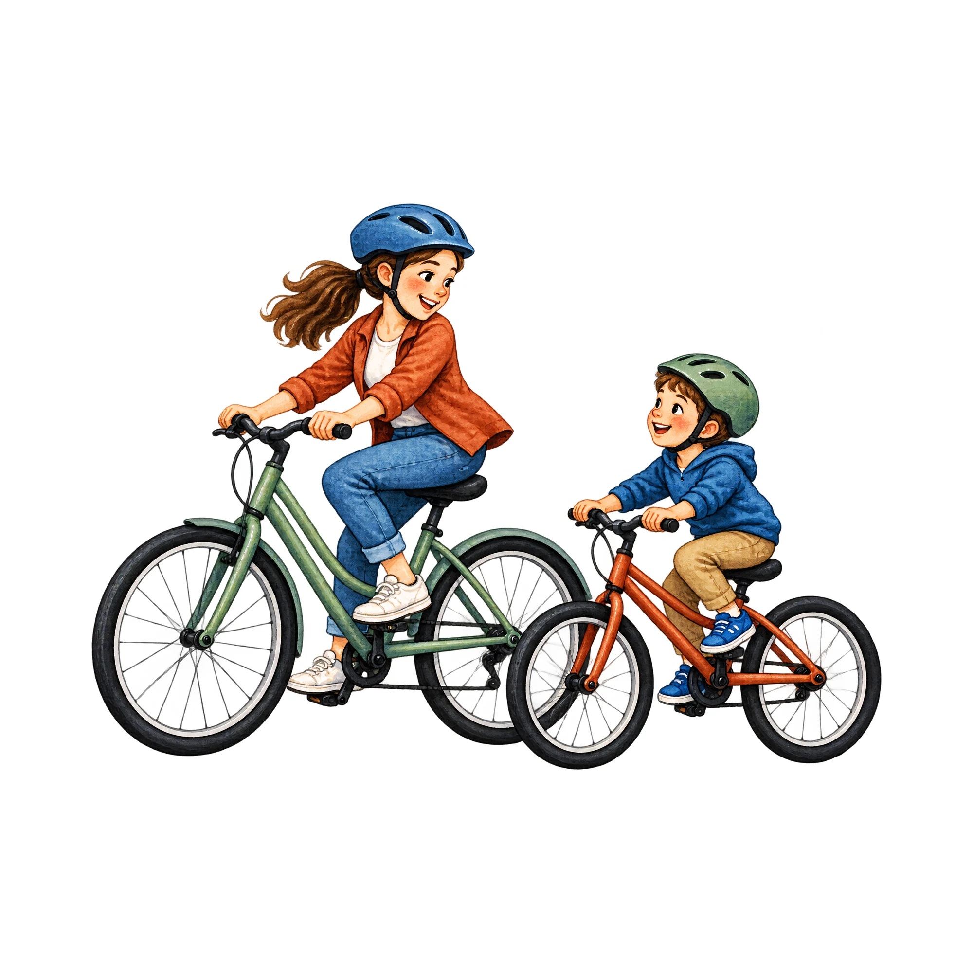 Bügelbild Fahrrad Familie, Lustiger Shirt Motiv als Grafik auf weißem Hintergrund (BB015451)