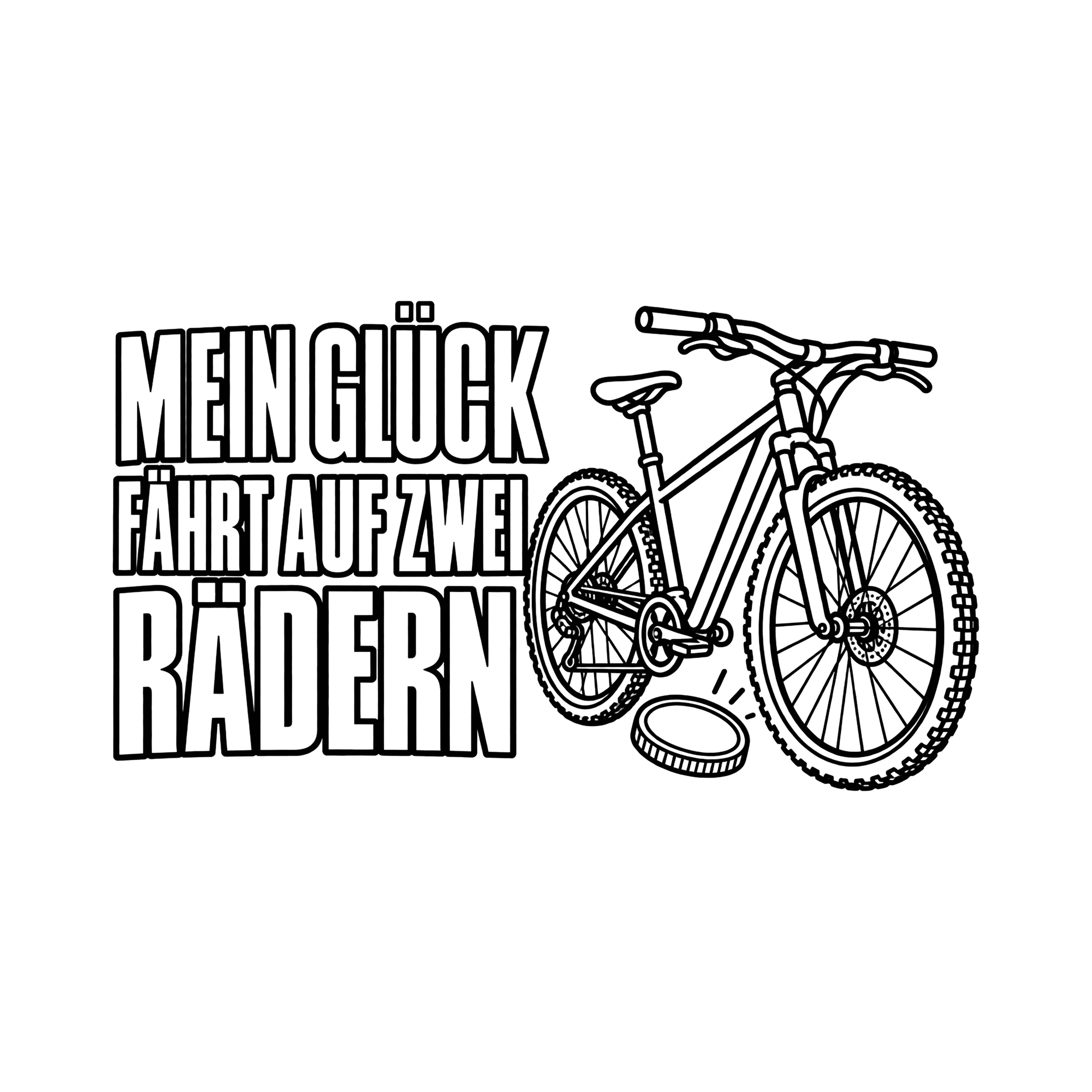 Bügelbild MEIN GLÜCK FÄHRT AUF ZWEI RÄDERN als Grafik auf weißem Hintergrund (BB014447)