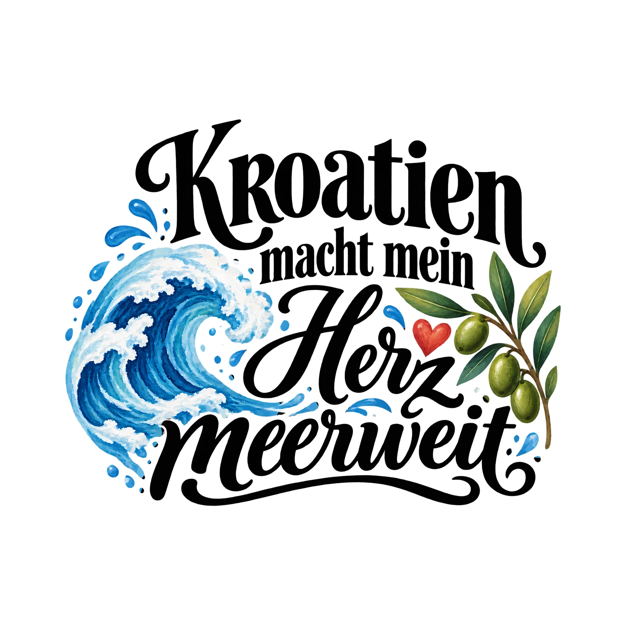 Bügelbild Kroatien macht mein Herz meerweit als Grafik auf weißem Hintergrund (BB013619)
