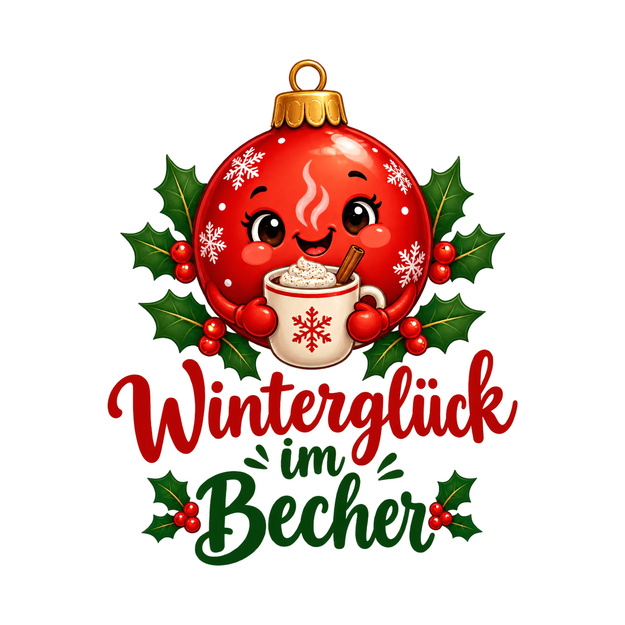 Bügelbild Winterglück im Becher, Weihnachtspullover Spruch als Grafik auf weißem Hintergrund (BB017005)