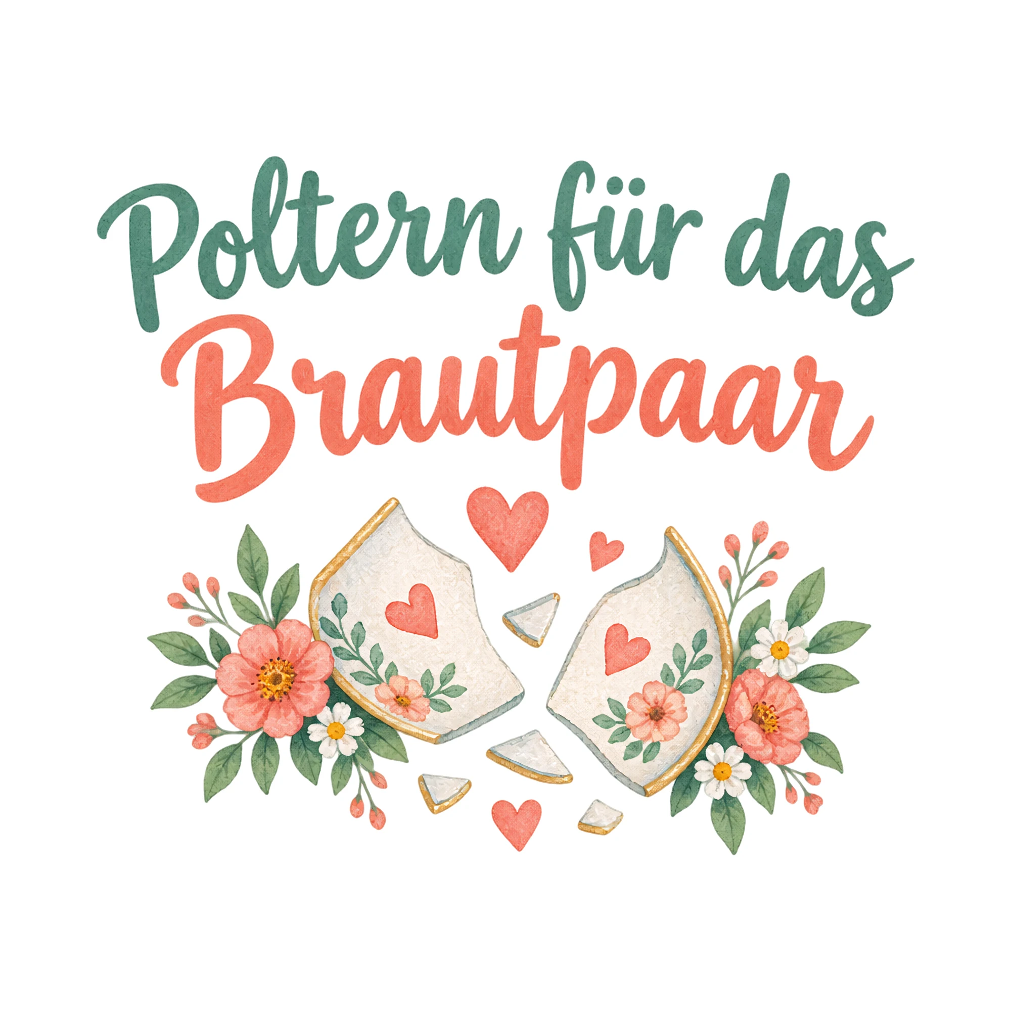 Bügelbild Poltern für das Brautpaar als Grafik auf weißem Hintergrund (BB020685)