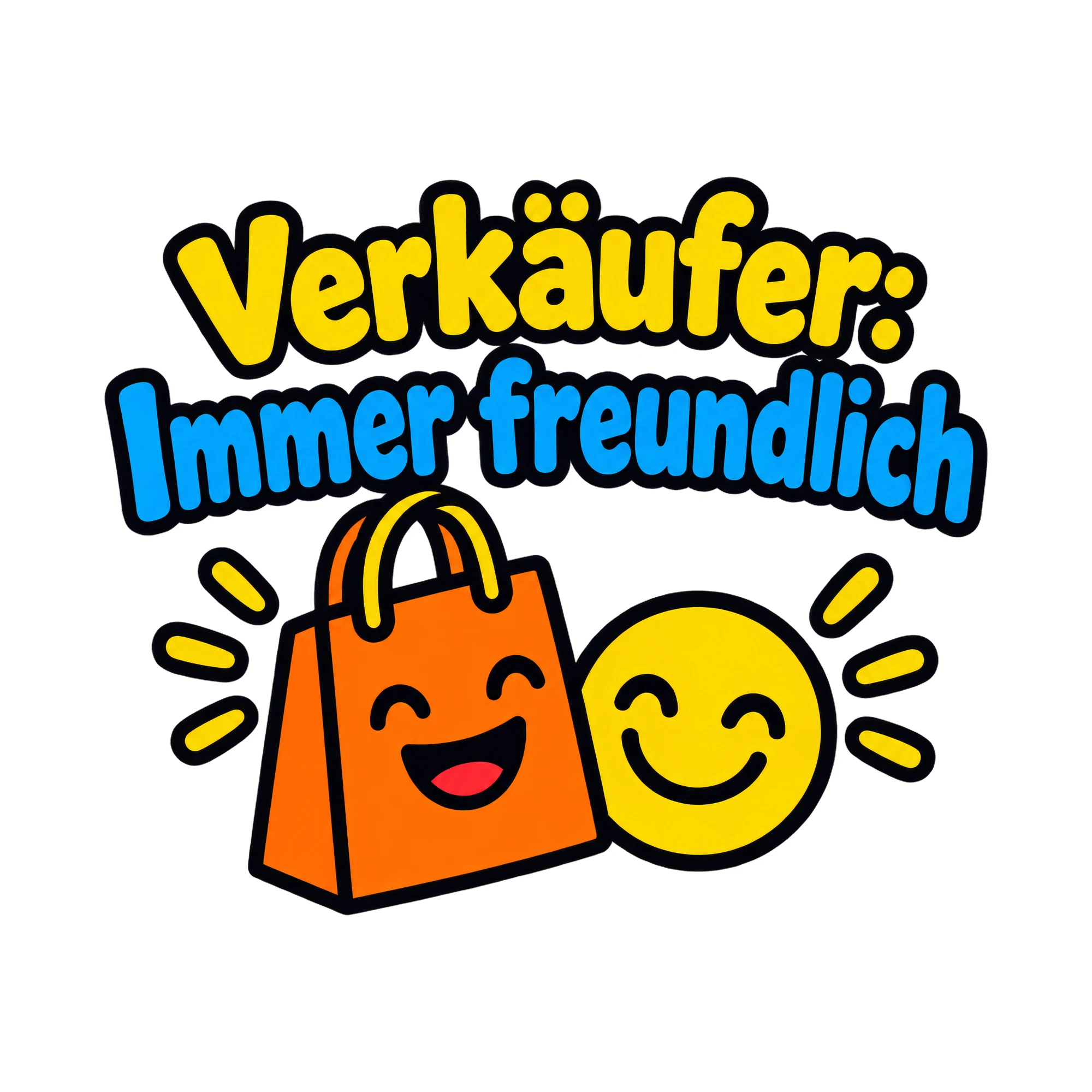 Bügelbild Verkäufer: Immer freundlich als Grafik auf weißem Hintergrund (BB018646)