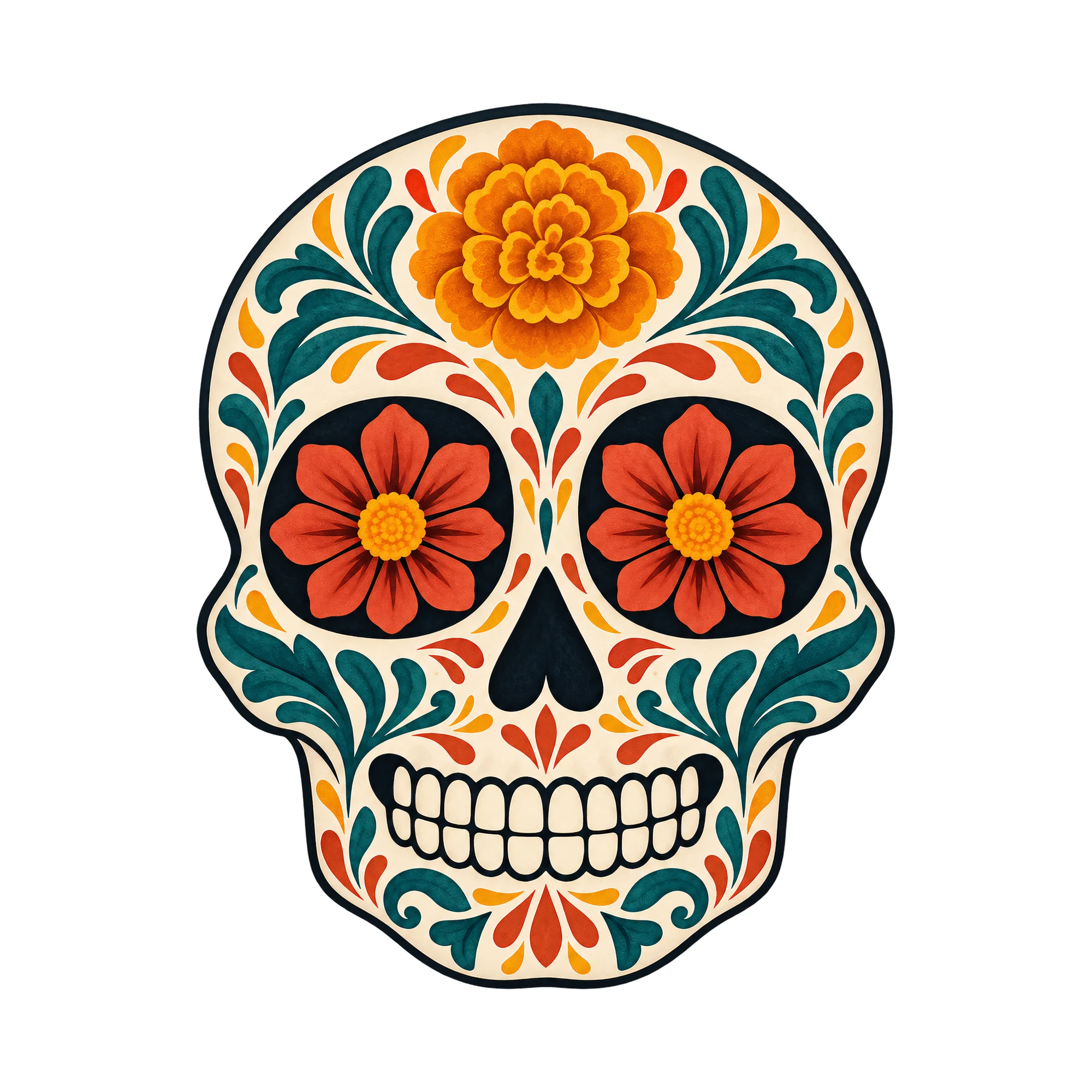 Bügelbild Dia De Los Muertos Totenkopf, Lustiger Shirt Motiv als Grafik auf weißem Hintergrund (BB015823)