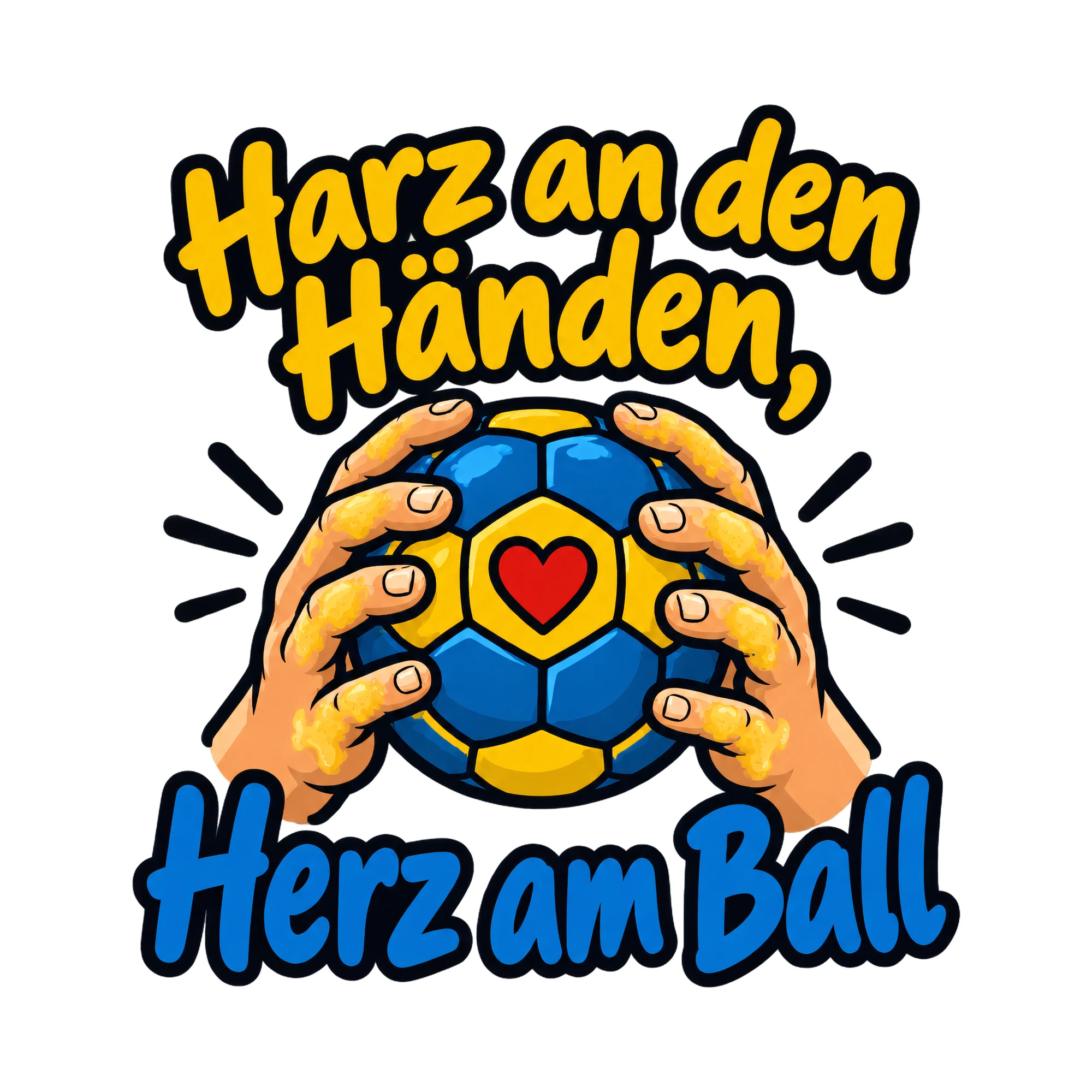 Bügelbild Harz an den Händen, Herz am Ball als Grafik auf weißem Hintergrund (BB019427)