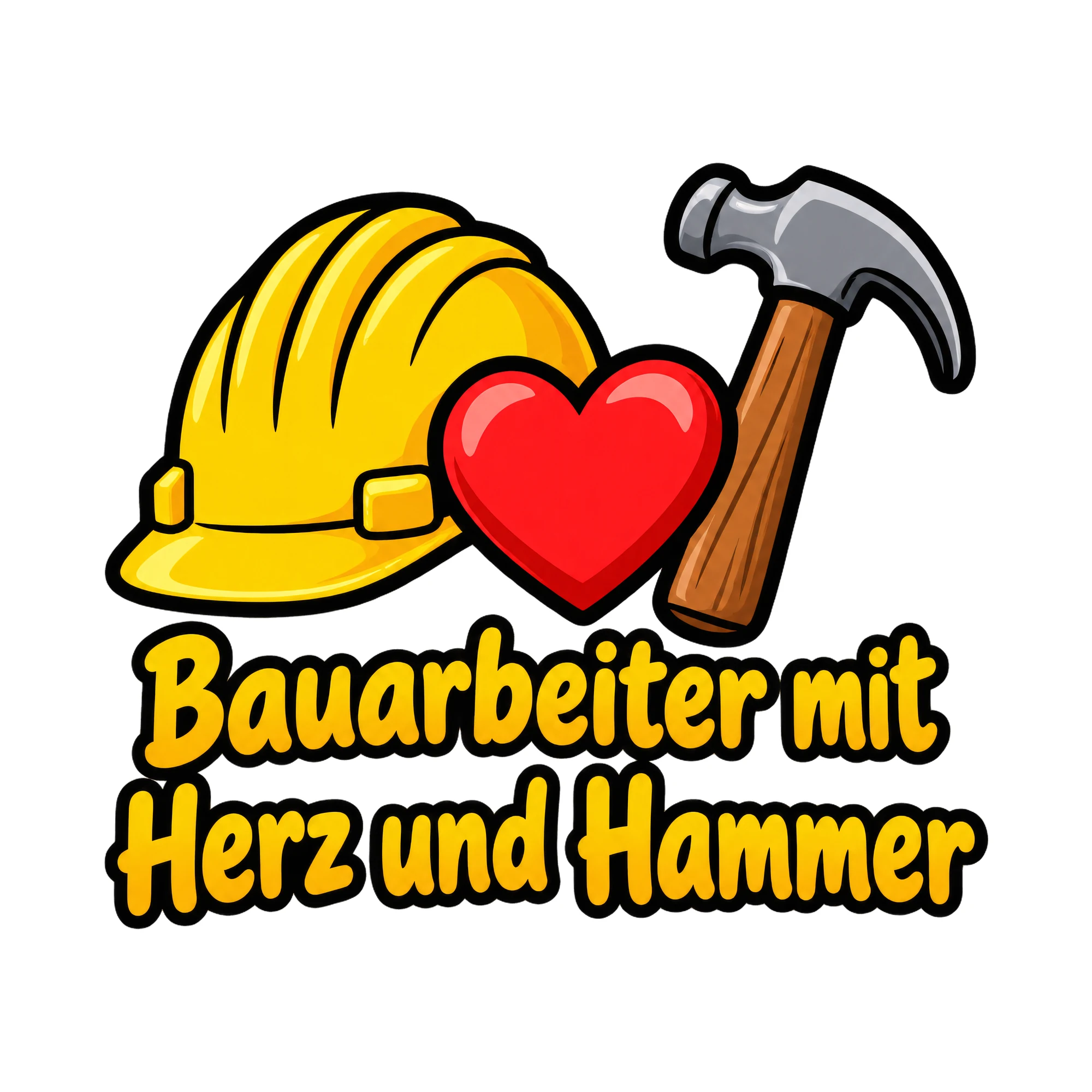 Bügelbild Bauarbeiter mit Herz und Hammer, Beruf Shirt Spruch als Grafik auf weißem Hintergrund (BB016640)