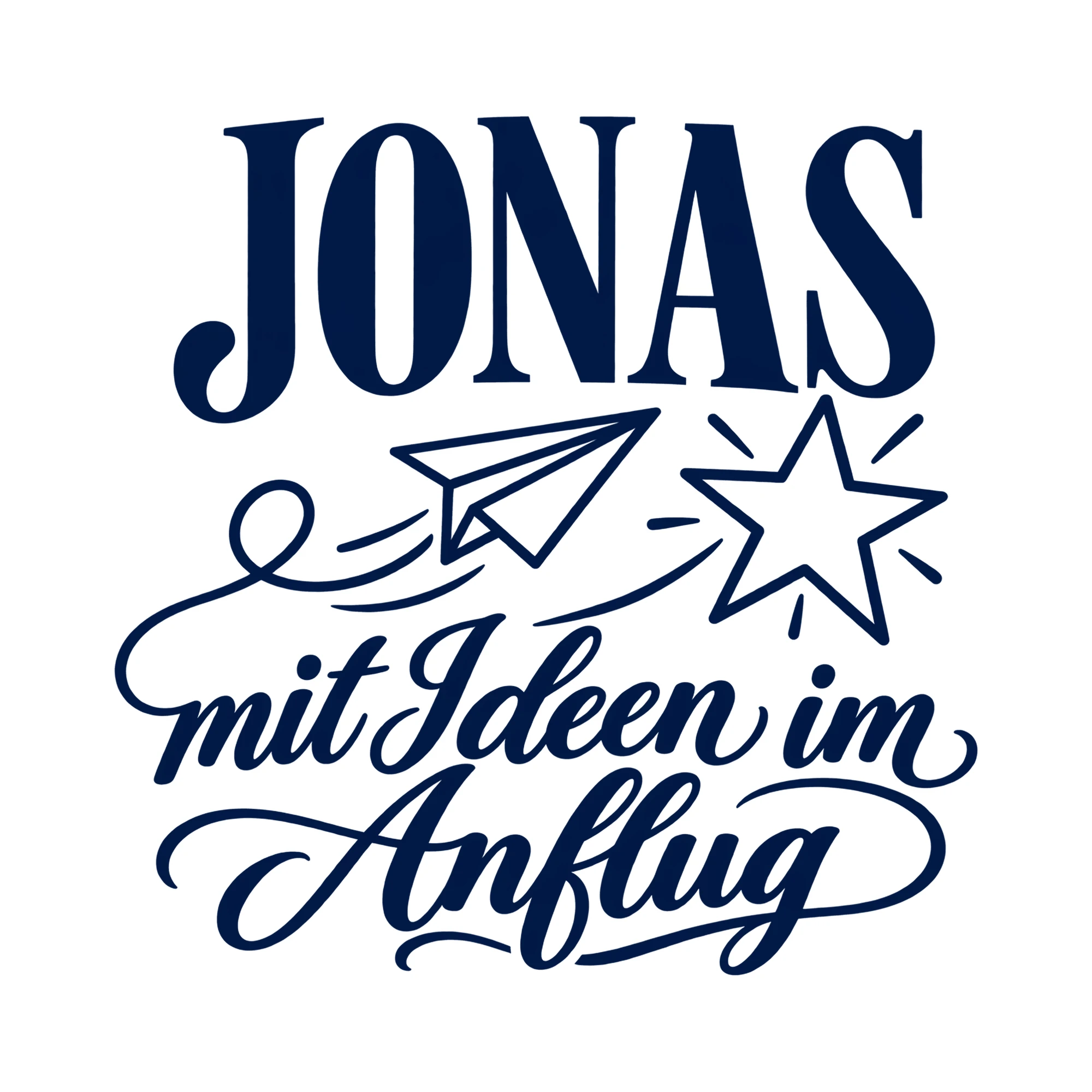 Bügelbild Jonas mit Ideen im Anflug als Grafik auf weißem Hintergrund (BB014556)