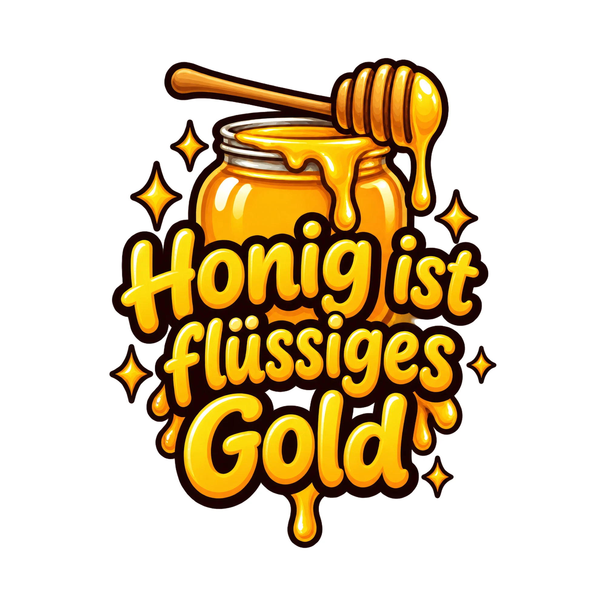 Bügelbild Honig ist flüssiges Gold als Grafik auf weißem Hintergrund (BB019300)