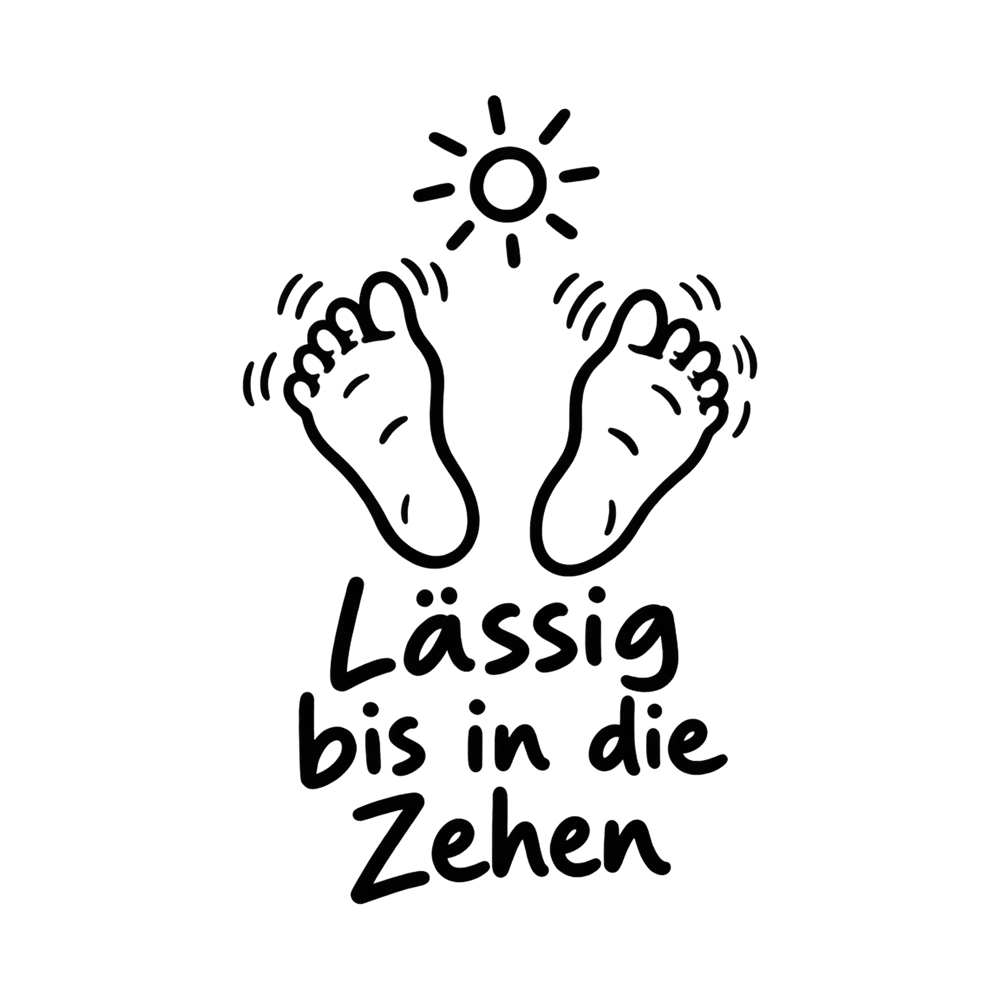 Bügelbild Lässig bis in die Zehen als Grafik auf weißem Hintergrund (BB014453)