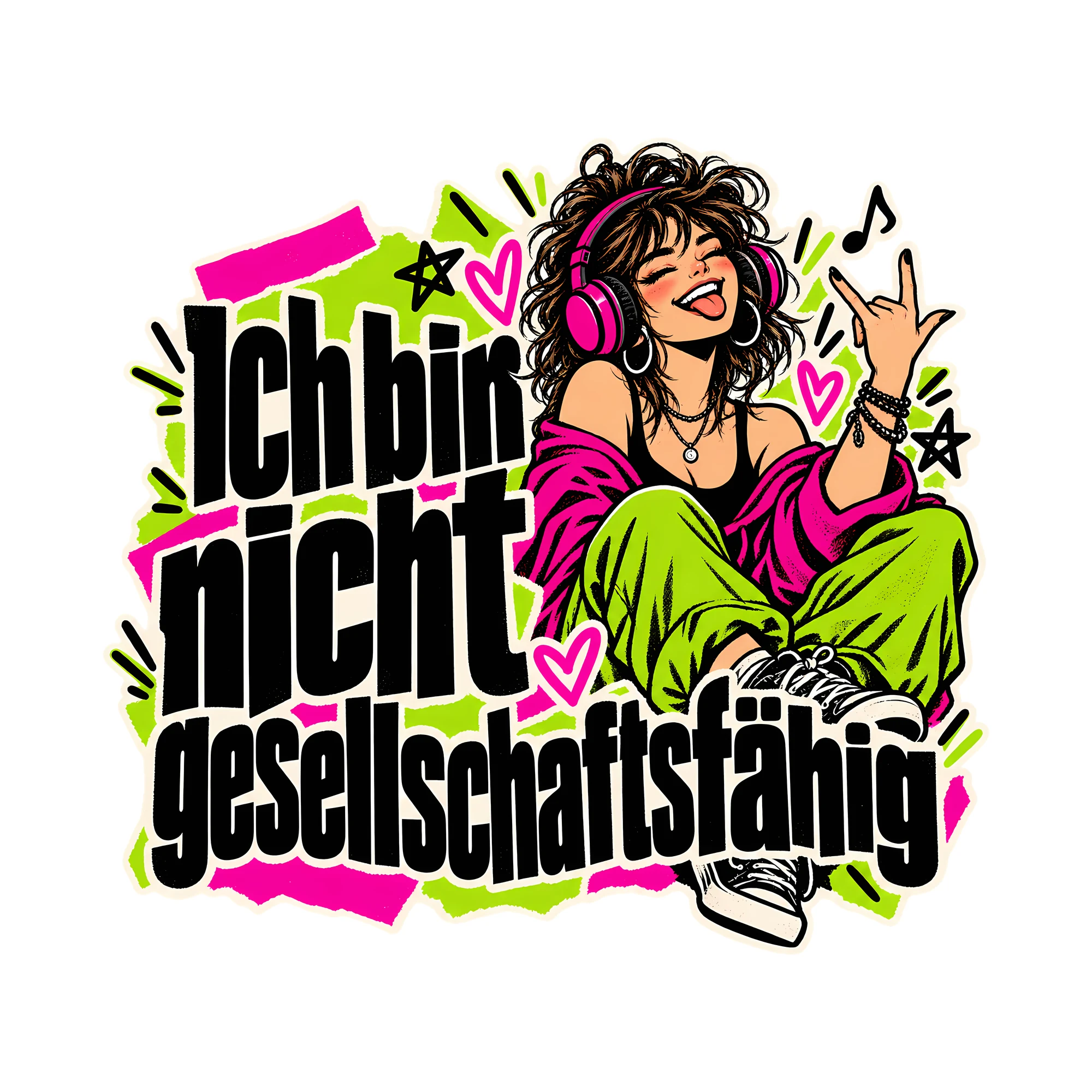 Bügelbild Ich bin nicht gesellschaftsfähig, Lustiger Shirt Spruch als Grafik auf weißem Hintergrund (BB014675)