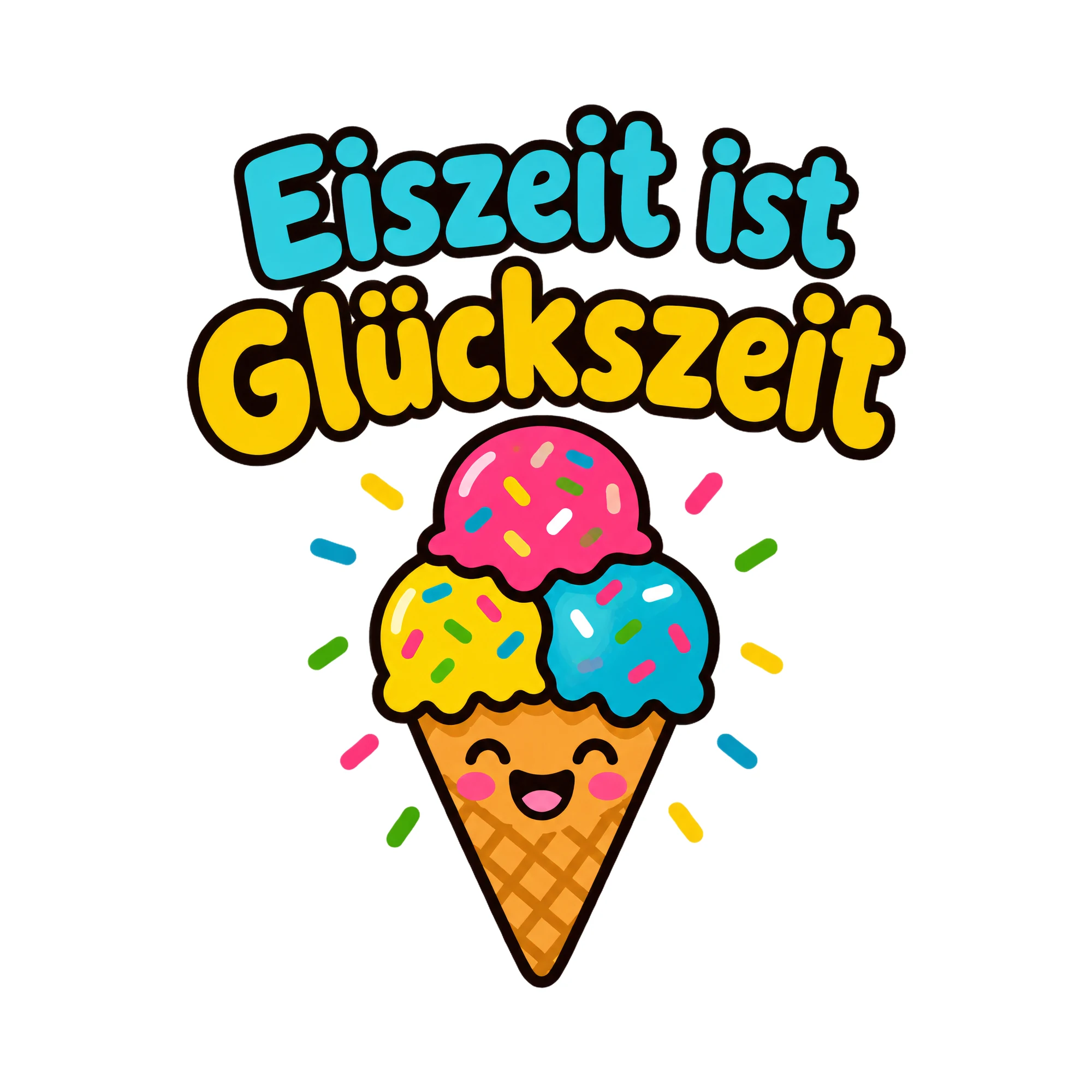 Bügelbild Eiszeit ist Glückszeit als Grafik auf weißem Hintergrund (BB019649)