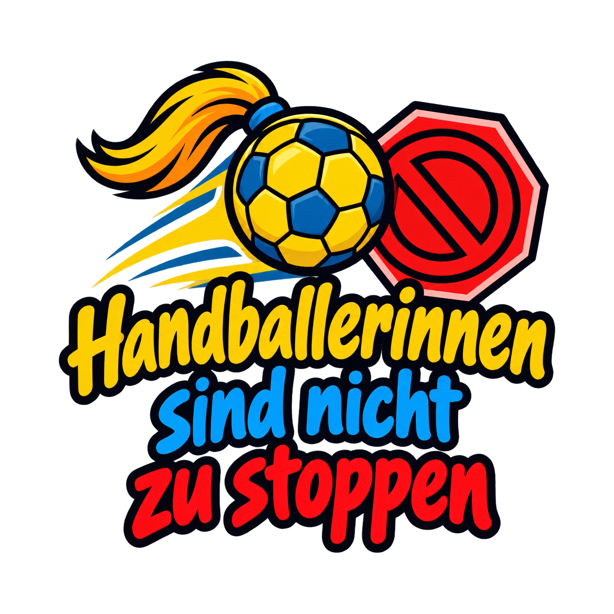 Bügelbild Handballerinnen sind nicht zu stoppen als Grafik auf weißem Hintergrund (BB019428)