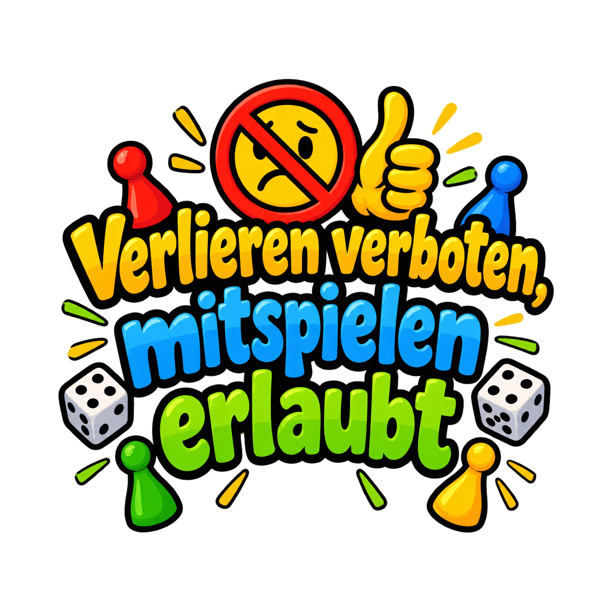 Bügelbild Verlieren verboten, mitspielen erlaubt als Grafik auf weißem Hintergrund (BB019369)