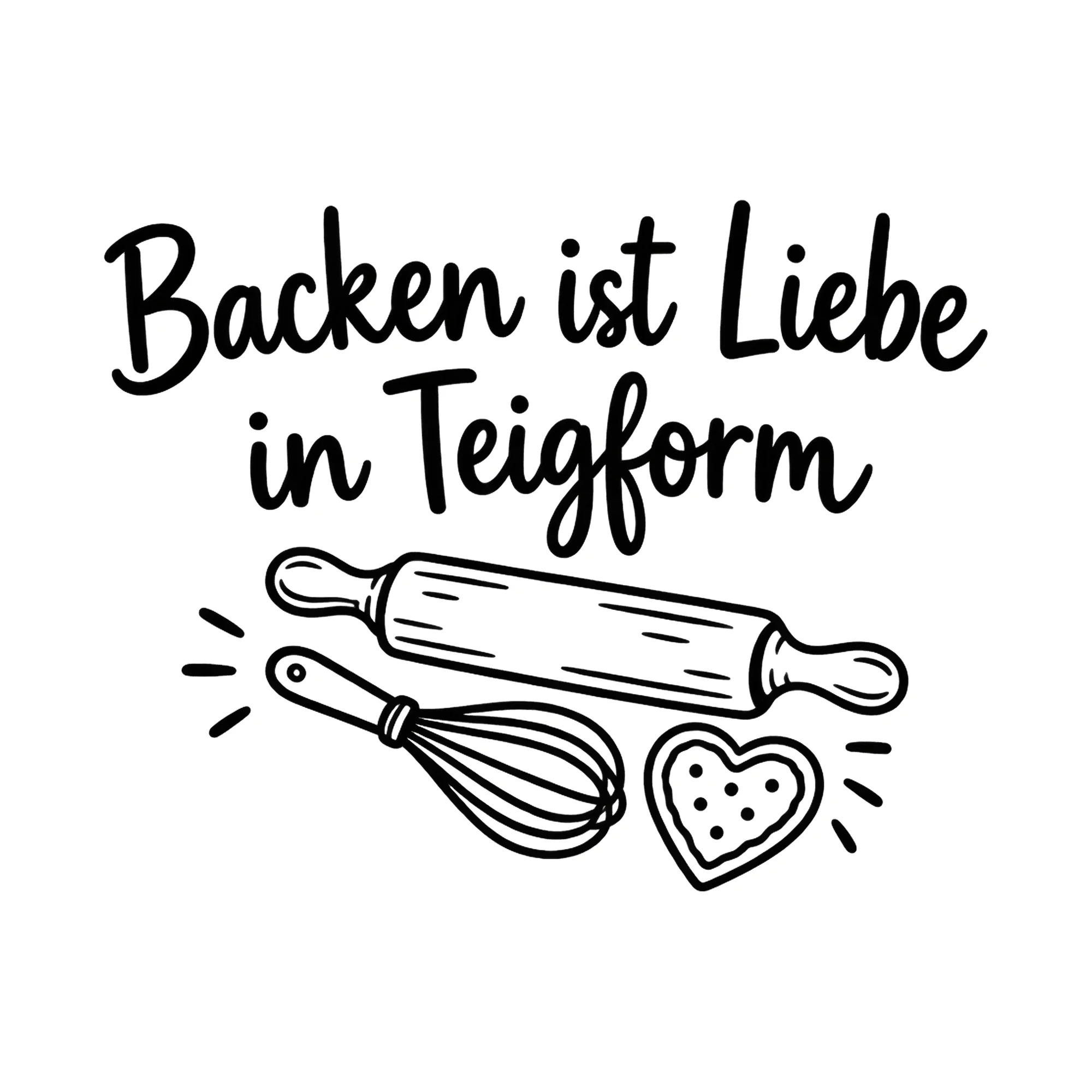 Bügelbild Backen ist Liebe in Teigform als Grafik auf weißem Hintergrund (BB019615)