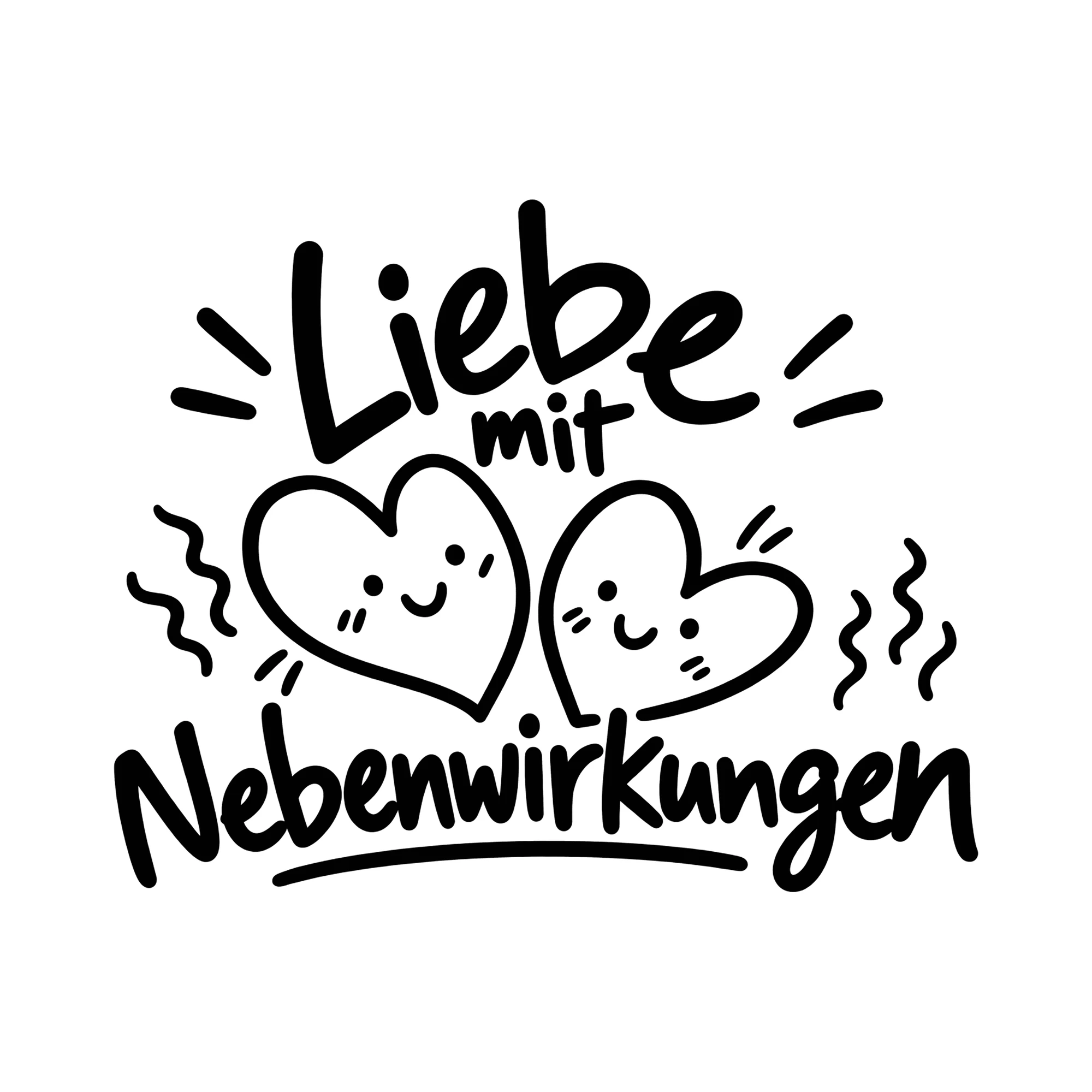 Bügelbild Liebe mit Nebenwirkungen als Grafik auf weißem Hintergrund (BB013432)