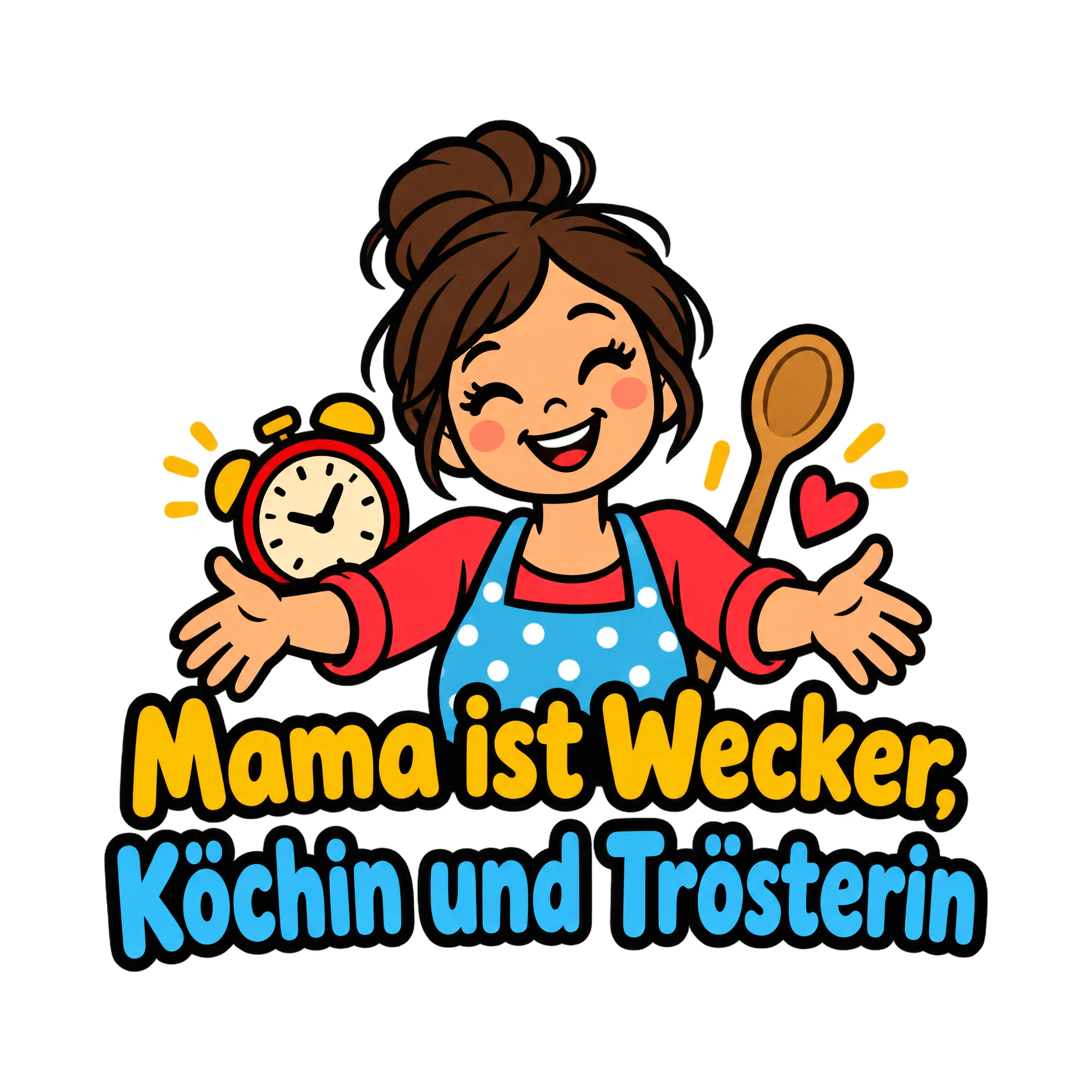 Bügelbild Mama ist Wecker, Köchin und Trösterin als Grafik auf weißem Hintergrund (BB019185)