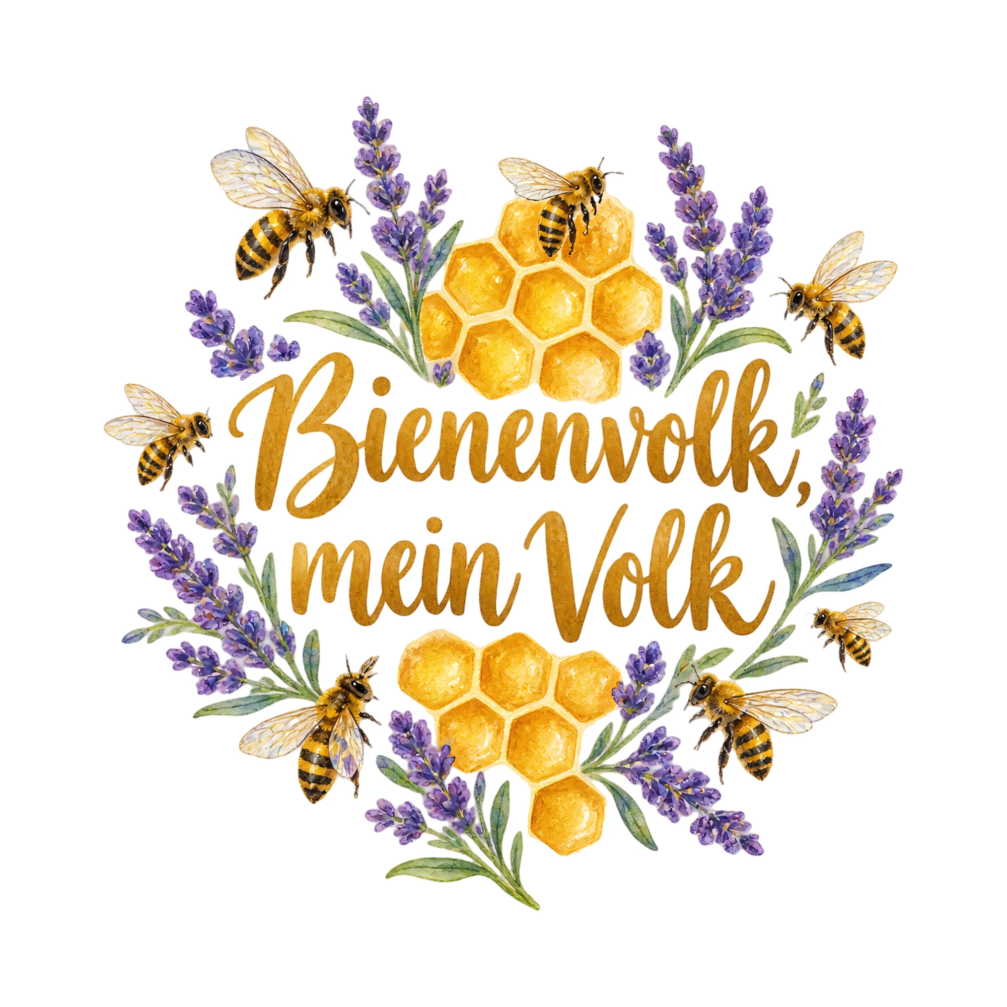 Bügelbild Bienenvolk, mein Volk als Grafik auf weißem Hintergrund (BB019309)