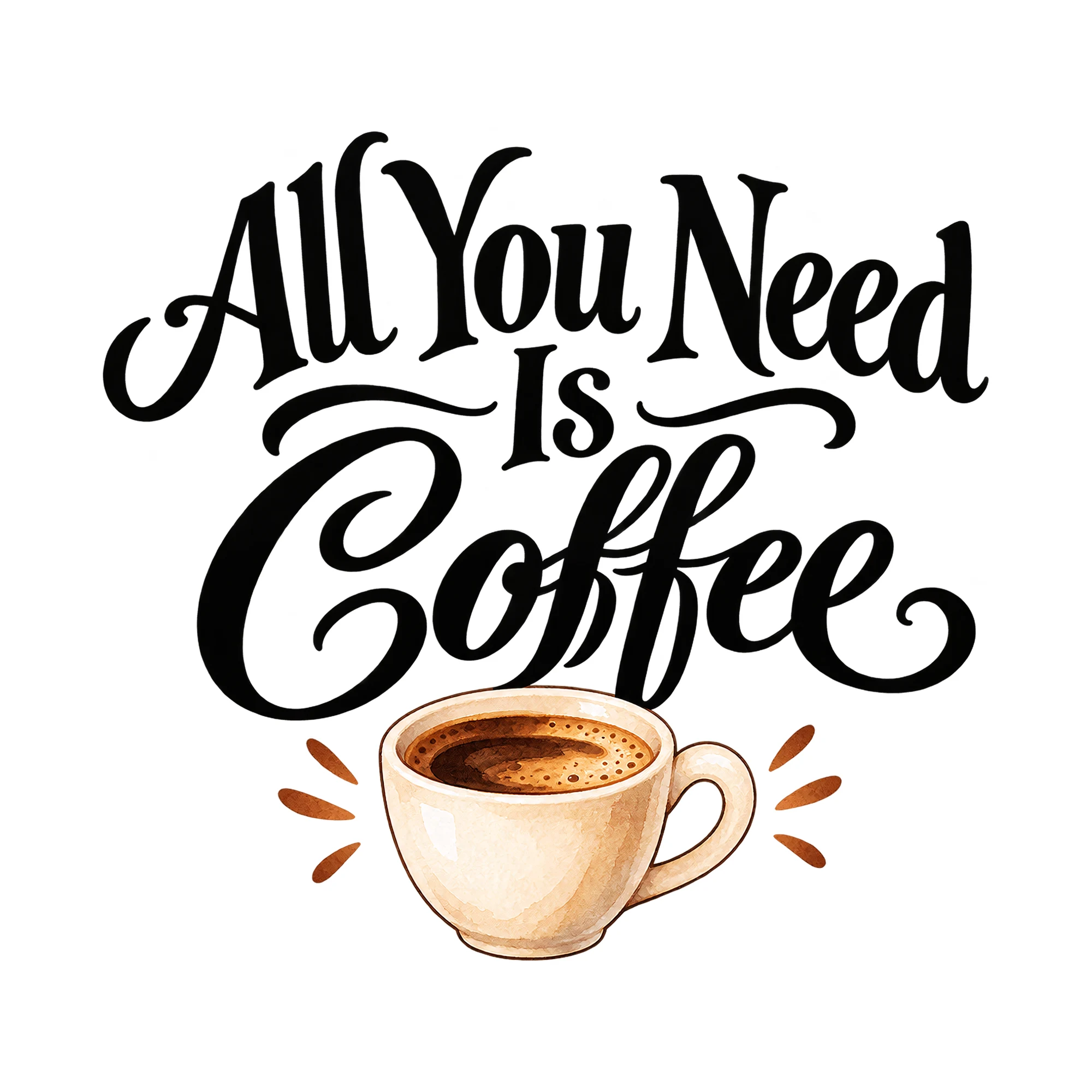 Bügelbild All You Need Is Coffee, Küchen Spruch Bügelbild als Grafik auf weißem Hintergrund (BB015082)