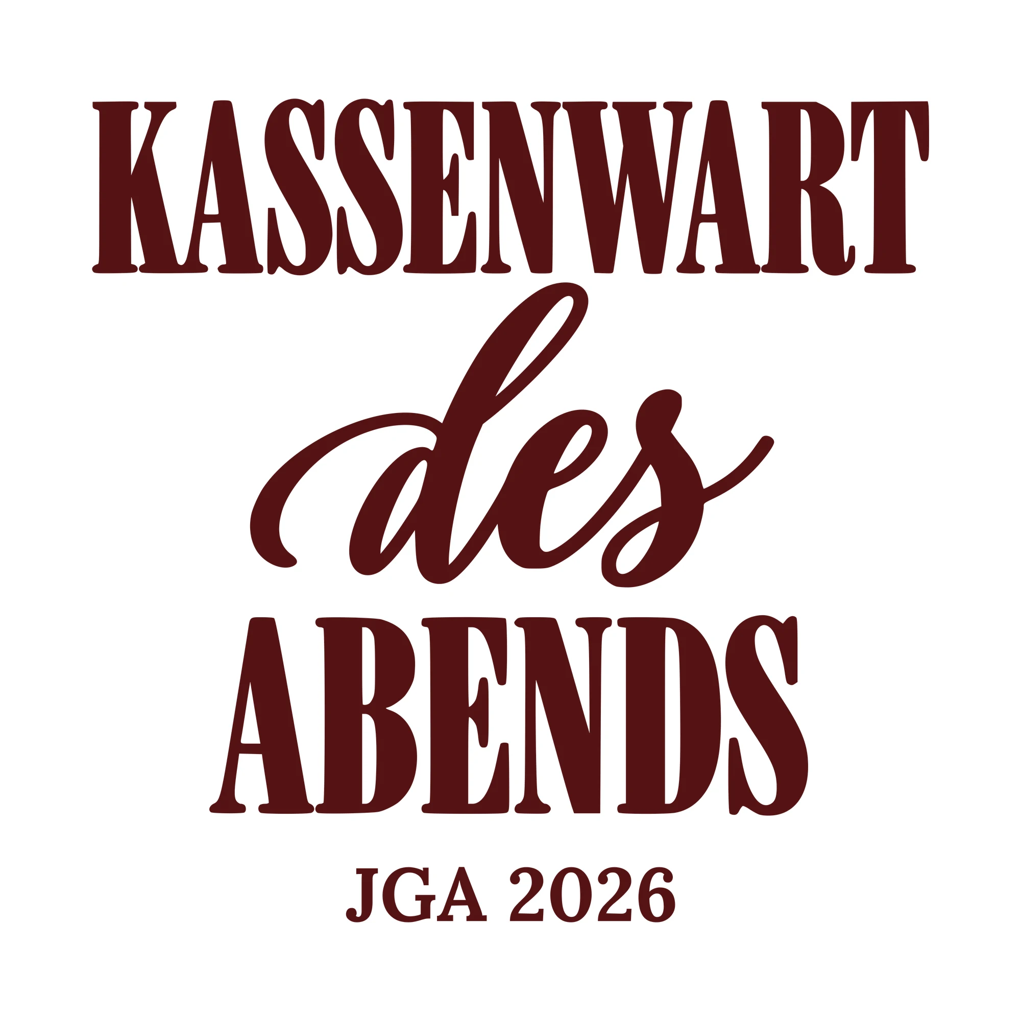 Bügelbild Kassenwart des Abends mit Jahr als Grafik auf weißem Hintergrund (BB010713)