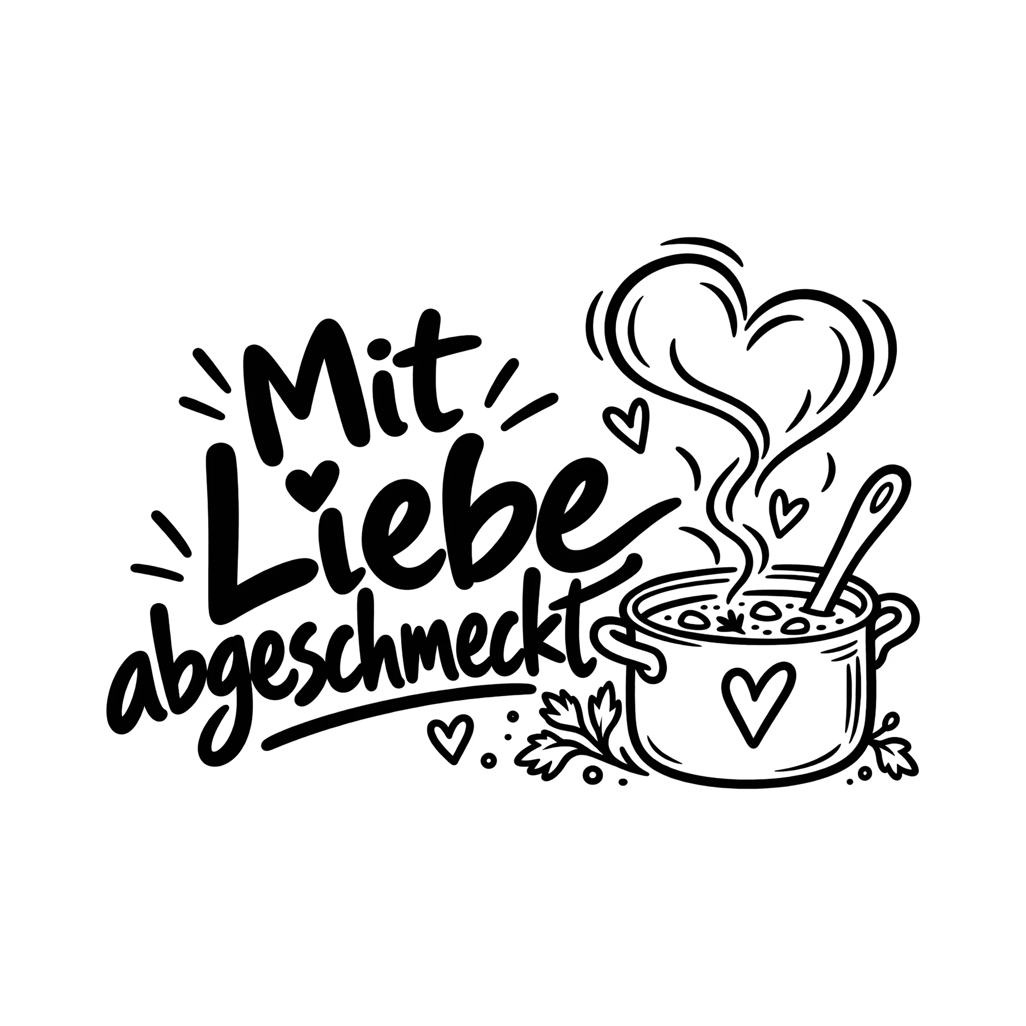 Bügelbild Mit Liebe abgeschmeckt als Grafik auf weißem Hintergrund (BB013449)