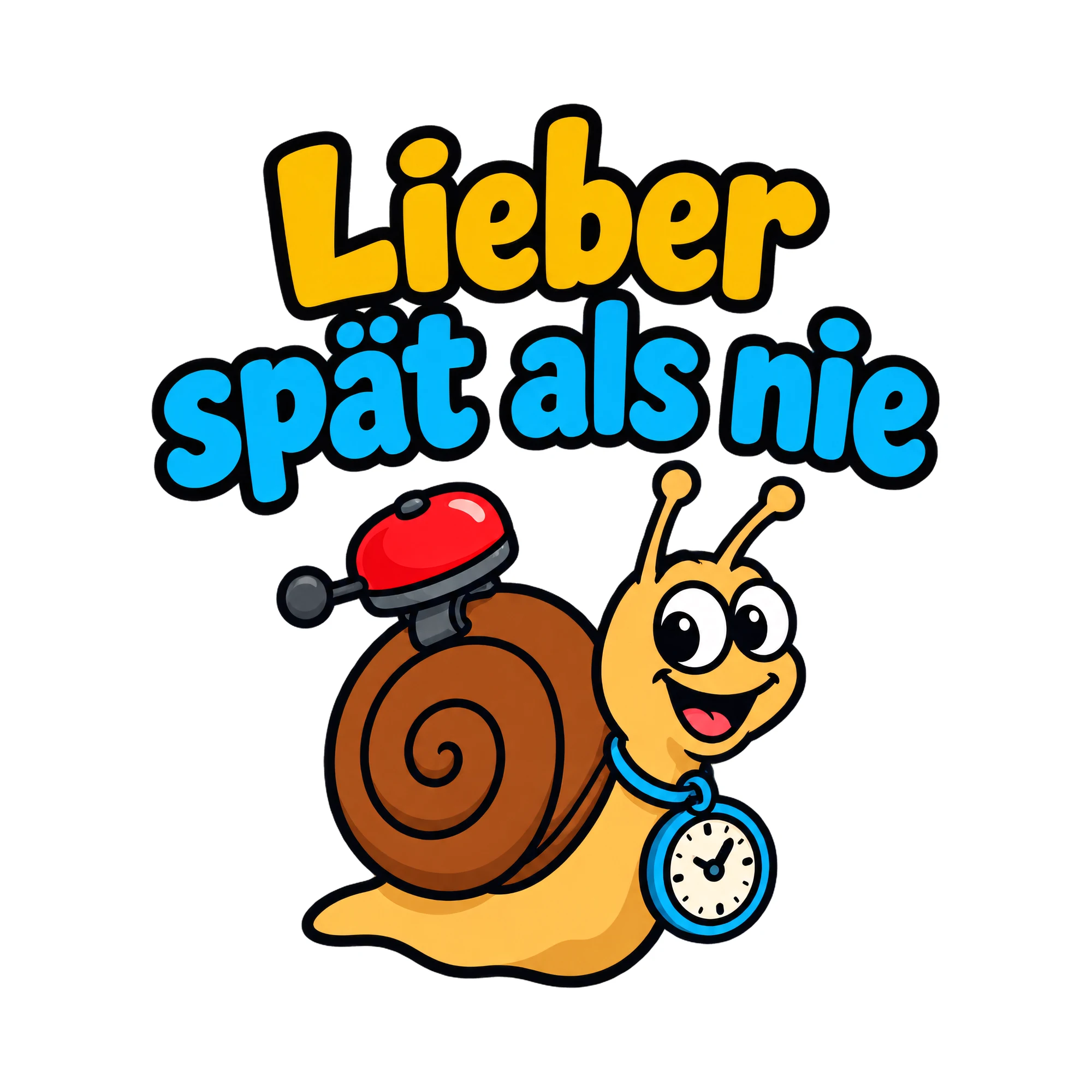 Bügelbild Lieber spät als nie als Grafik auf weißem Hintergrund (BB018791)