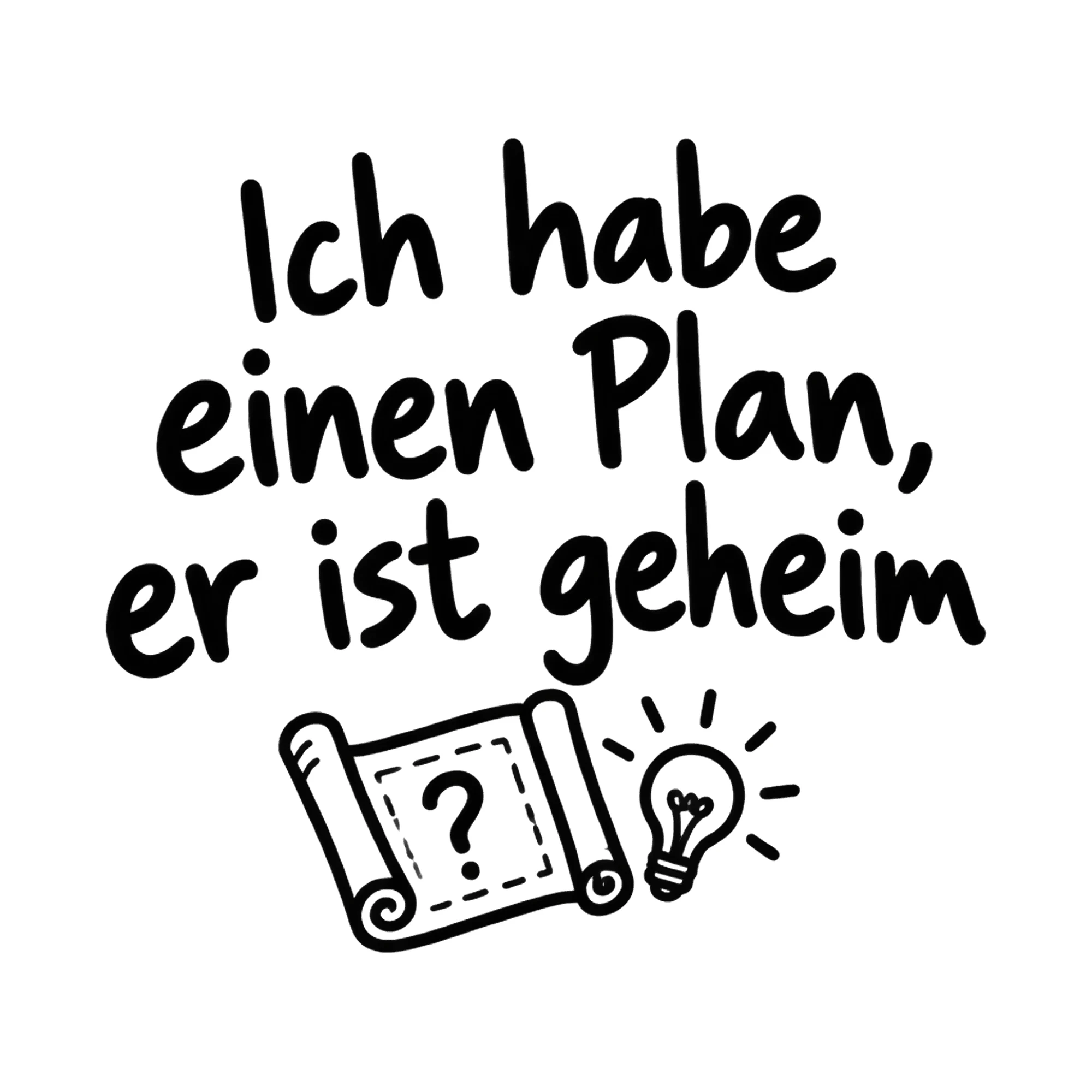Bügelbild Ich habe einen Plan, er ist geheim als Grafik auf weißem Hintergrund (BB018606)