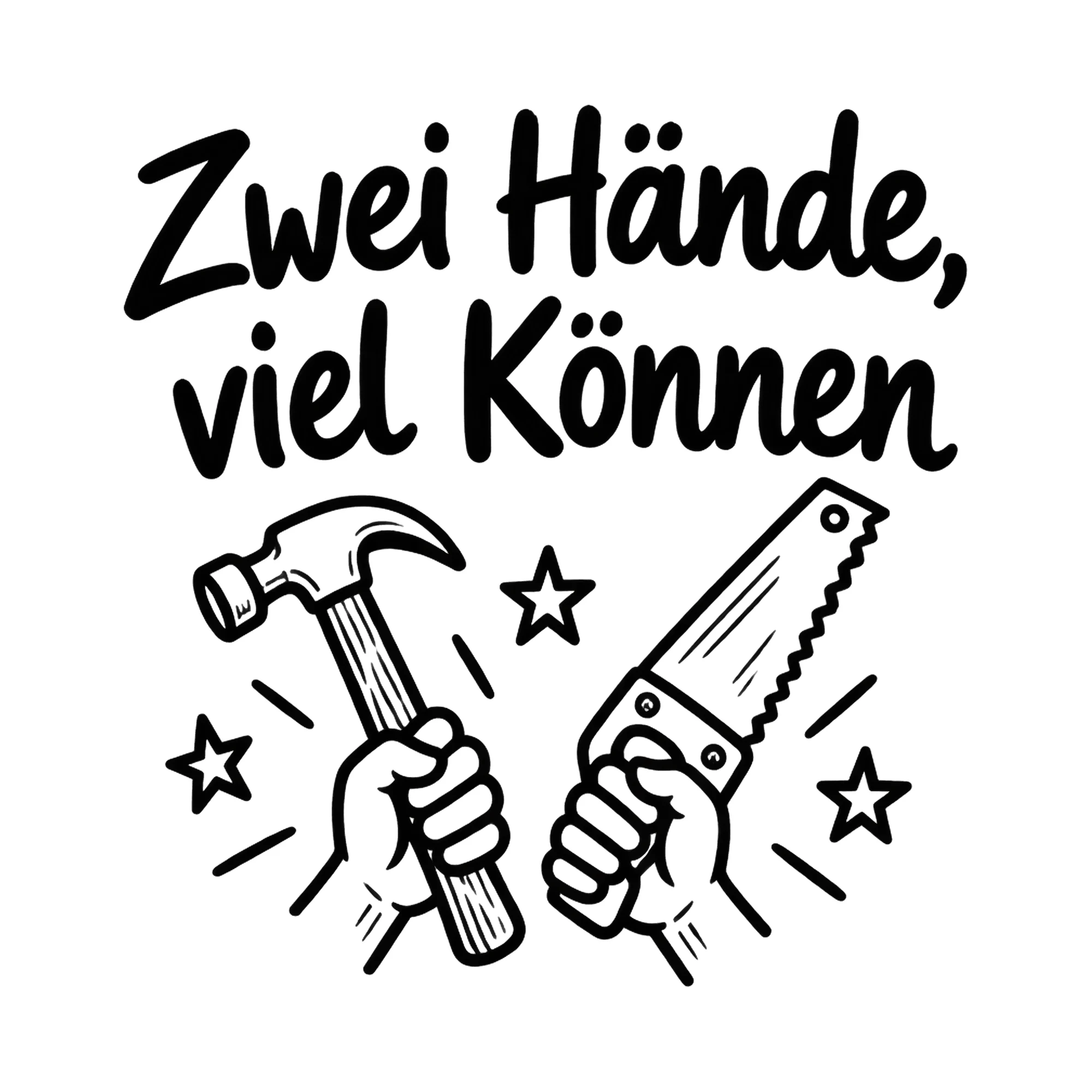 Bügelbild Zwei Hände, viel Können, Beruf Shirt Spruch als Grafik auf weißem Hintergrund (BB020189)