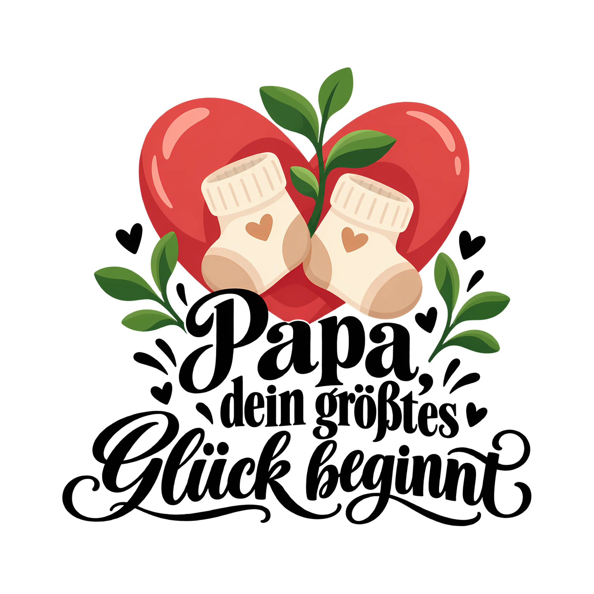 Bügelbild Papa, dein größtes Glück beginnt als Grafik auf weißem Hintergrund (BB012450)
