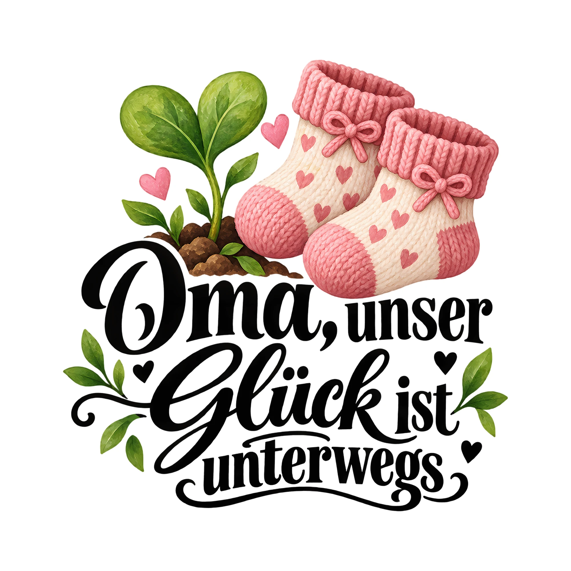 Bügelbild Oma, unser Glück ist unterwegs als Grafik auf weißem Hintergrund (BB012496)
