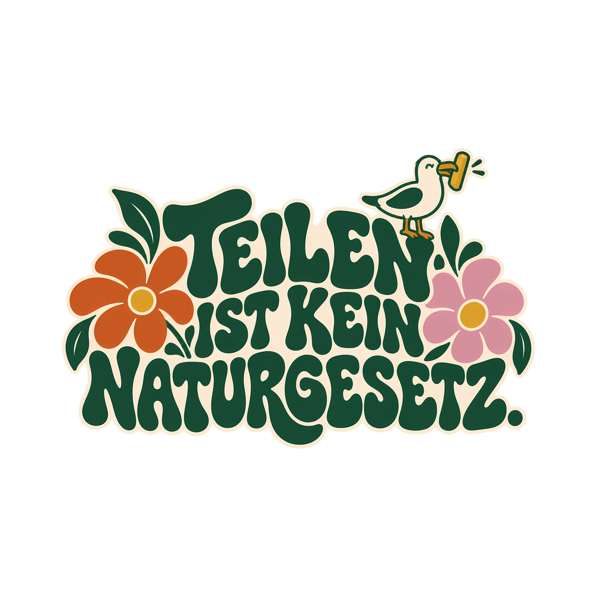 Bügelbild TEILEN IST KEIN NATURGESETZ. als Grafik auf weißem Hintergrund (BB013206)