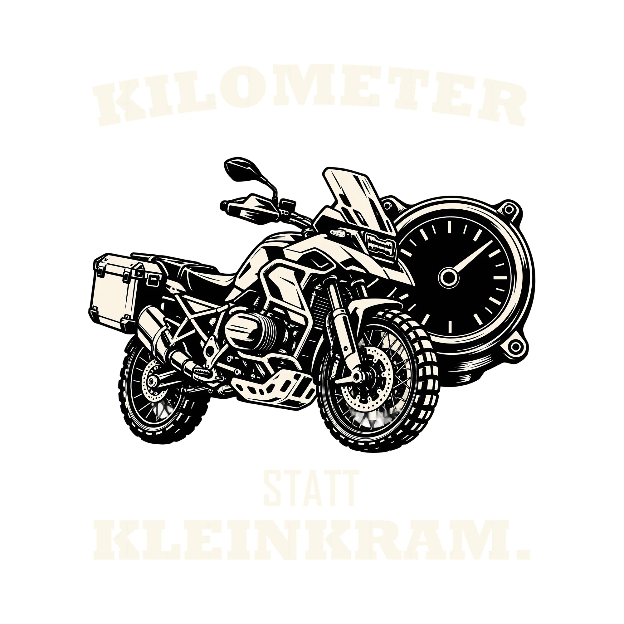 Bügelbild KILOMETER STATT KLEINKRAM. als Grafik auf weißem Hintergrund (BB012739)