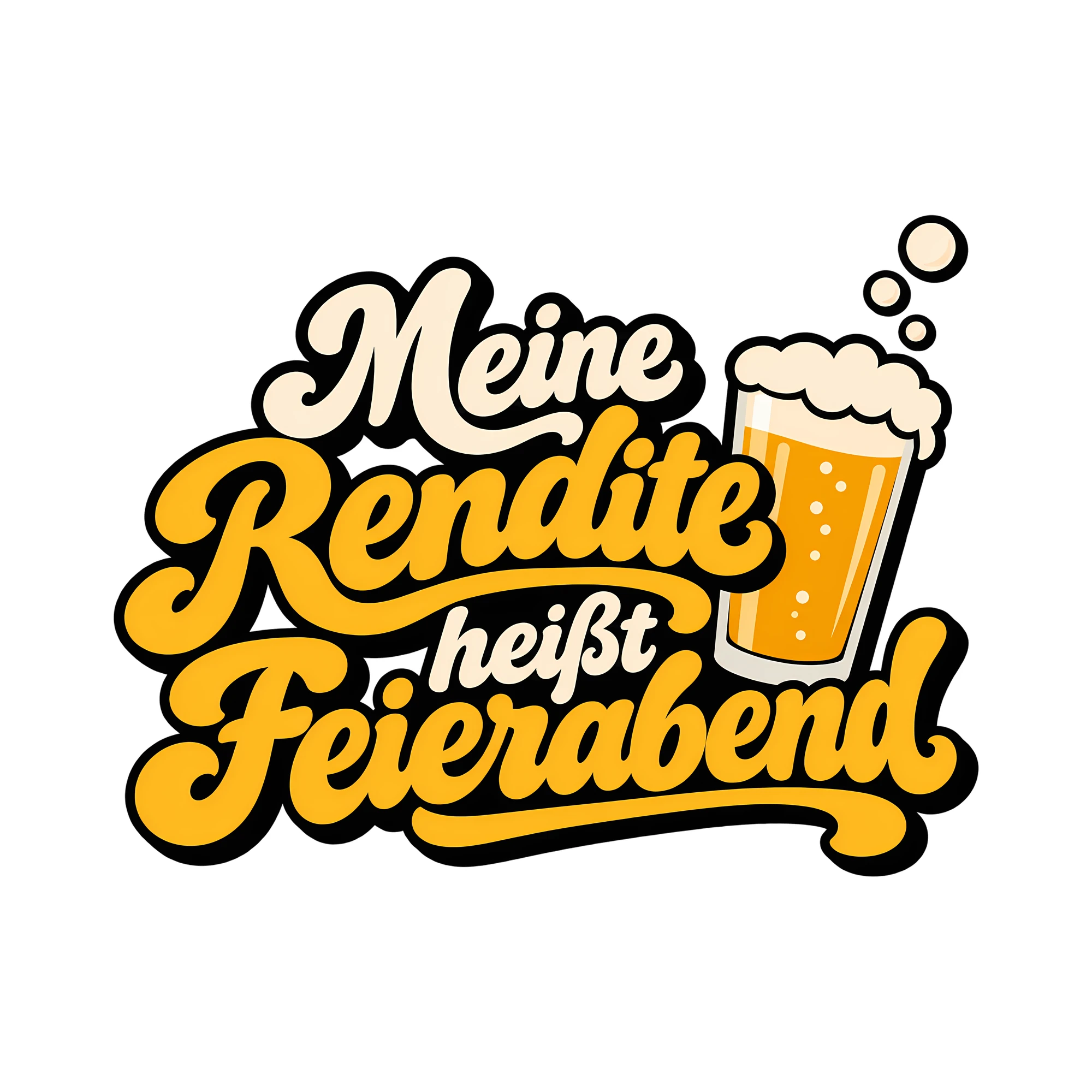 Bügelbild Meine Rendite heißt Feierabend als Grafik auf weißem Hintergrund (BB011962)