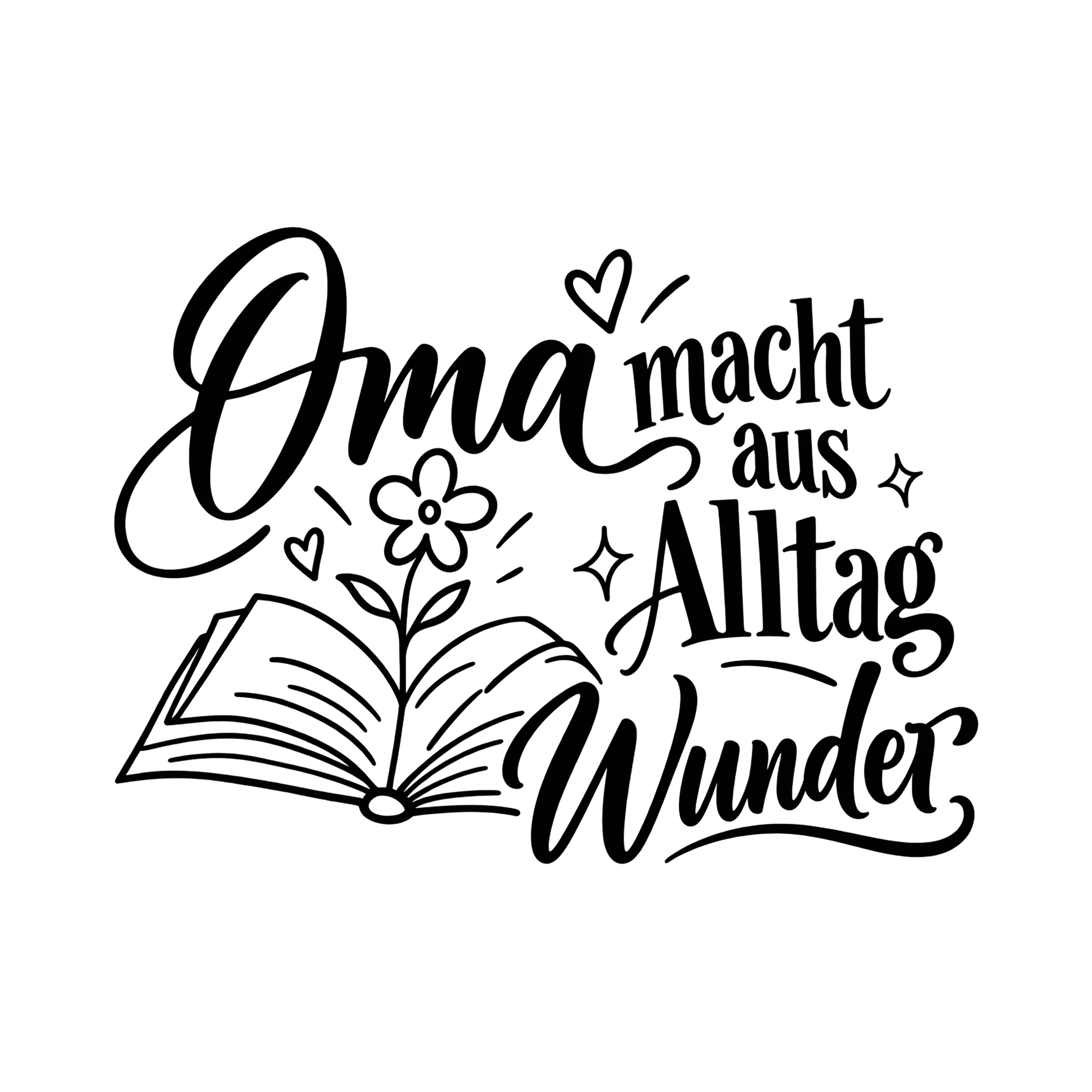 Bügelbild Oma macht aus Alltag Wunder als Grafik auf weißem Hintergrund (BB012515)