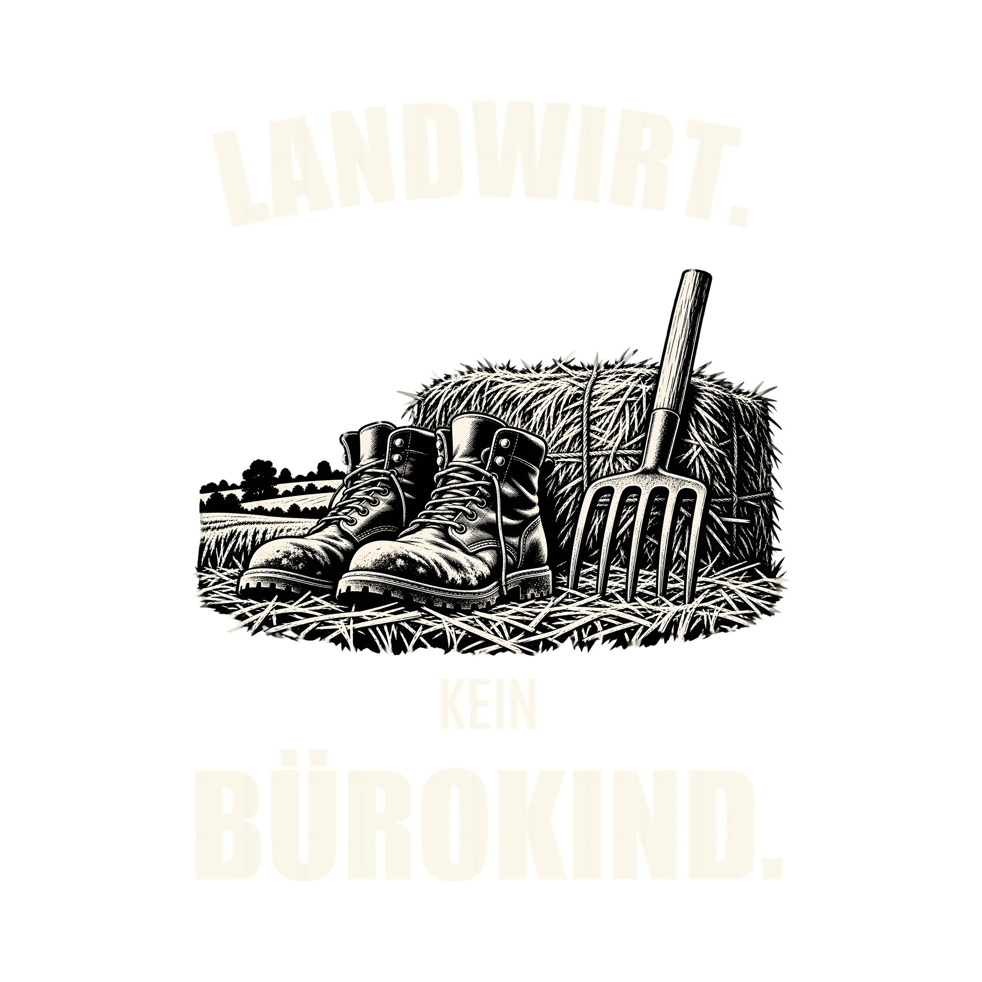Bügelbild LANDWIRT. KEIN BÜROKIND. als Grafik auf weißem Hintergrund (BB011493)