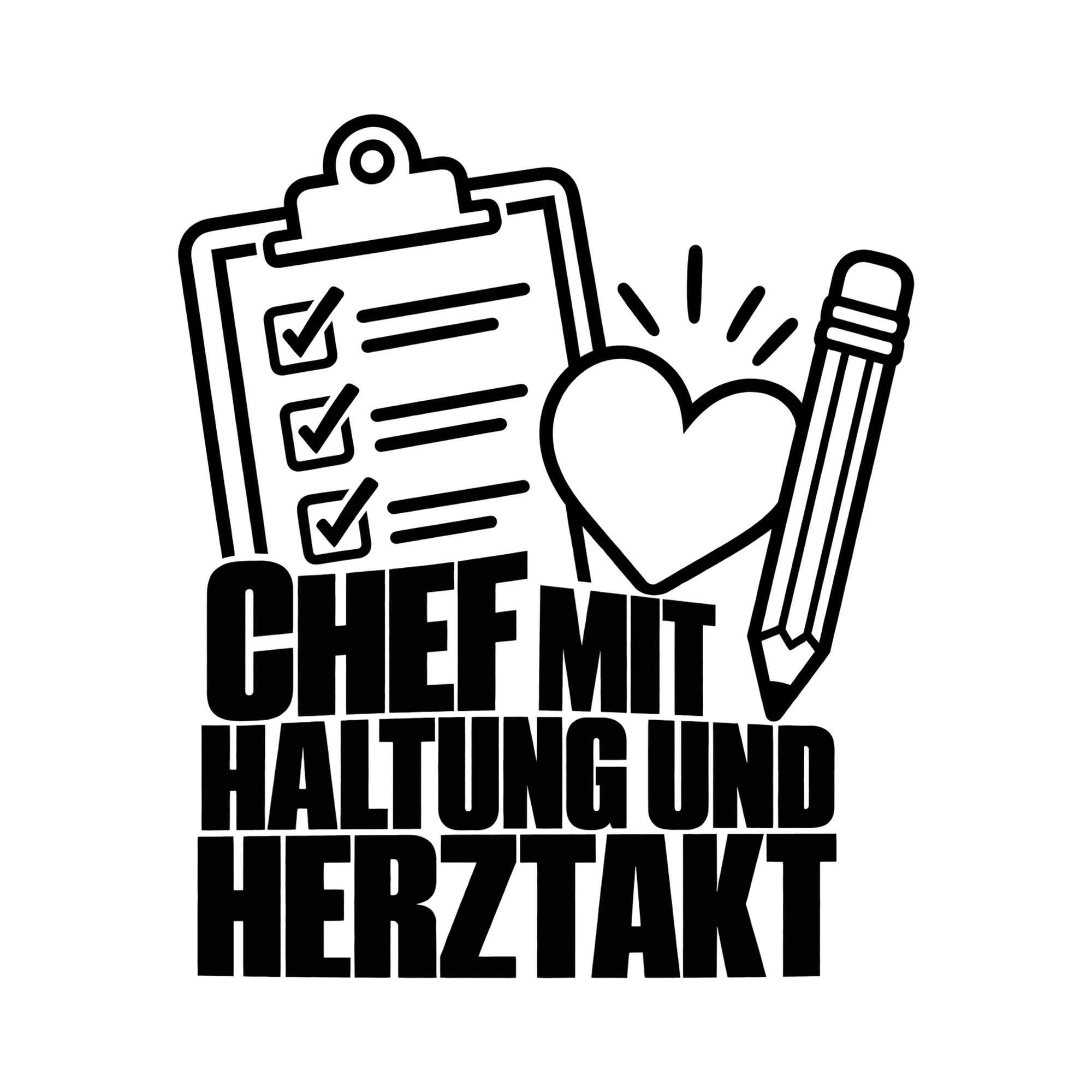 Bügelbild CHEF MIT HALTUNG UND HERZTAKT als Grafik auf weißem Hintergrund (BB011759)