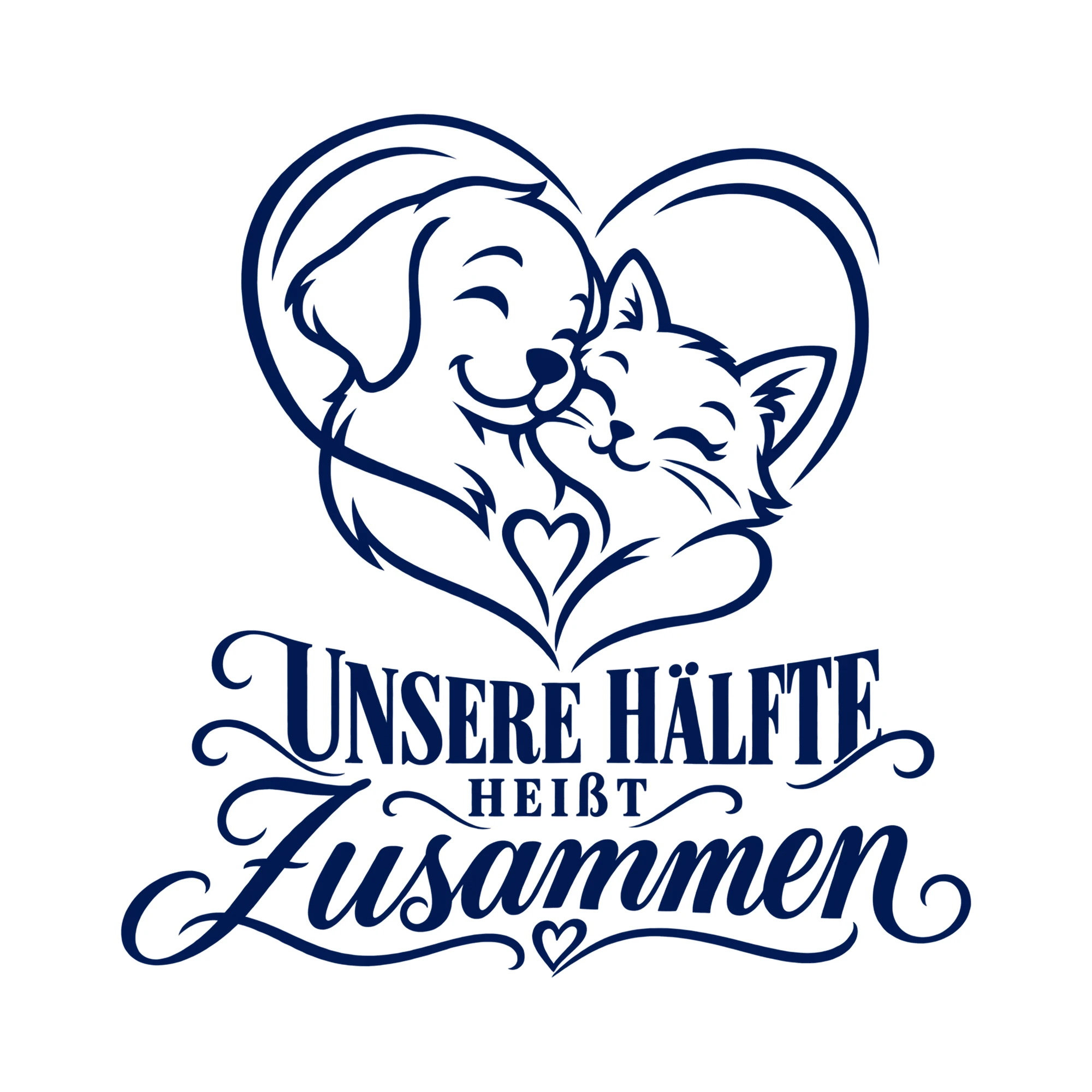 Bügelbild Unsere Hälfte heißt Zusammen als Grafik auf weißem Hintergrund (BB014530)