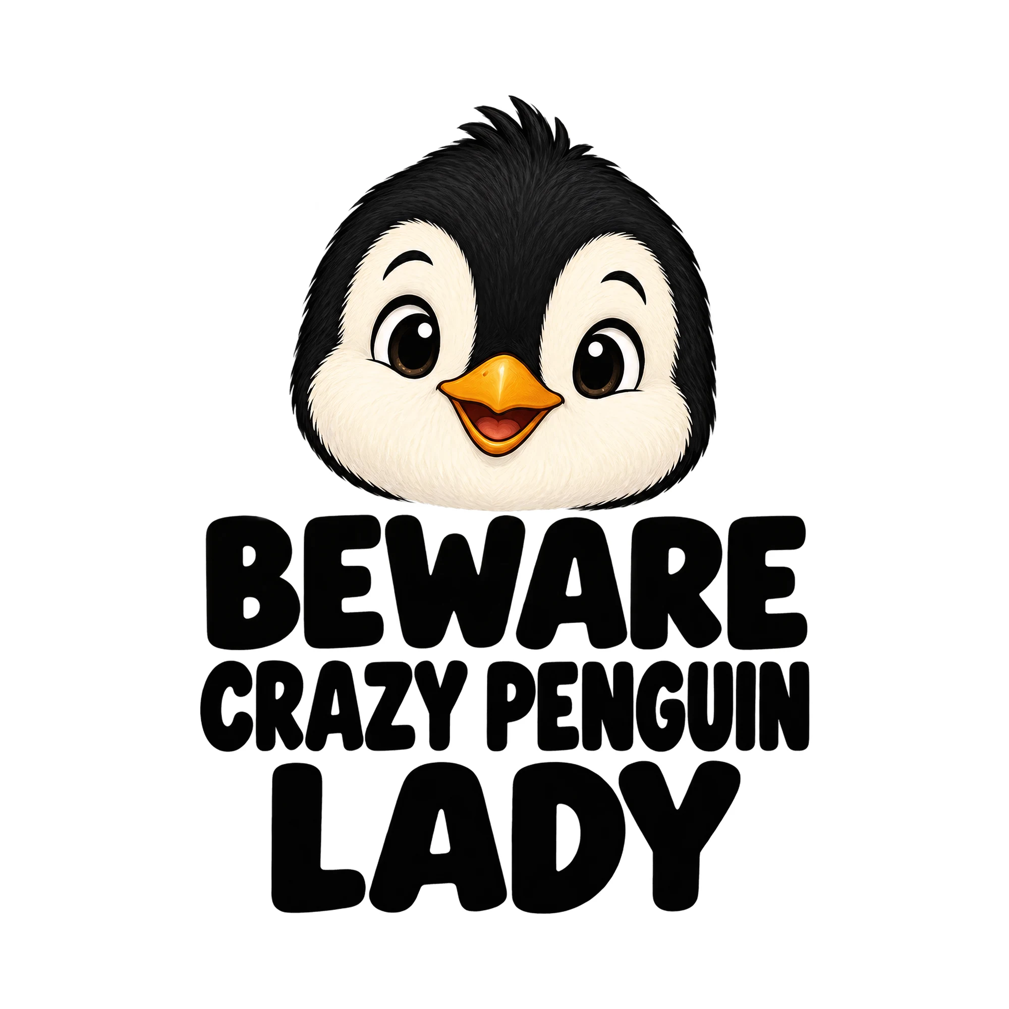 Bügelbild Beware Crazy Penguin Lady, Tiere Shirt Spruch als Grafik auf weißem Hintergrund (BB016173)