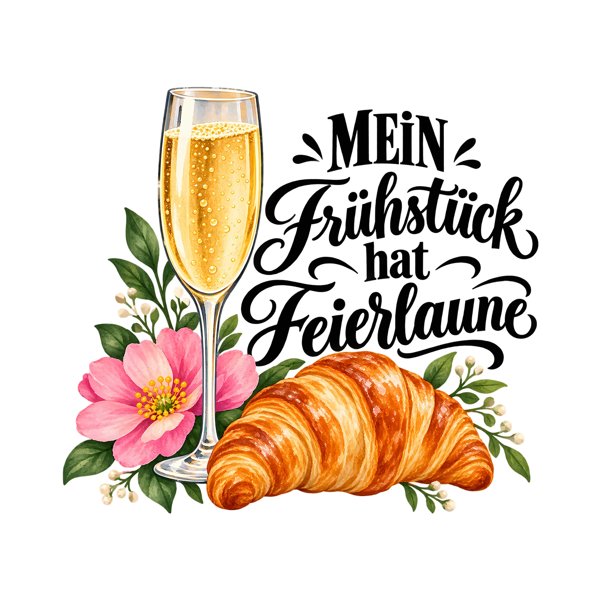Bügelbild MEIN Frühstück hat Feierlaune als Grafik auf weißem Hintergrund (BB011930)