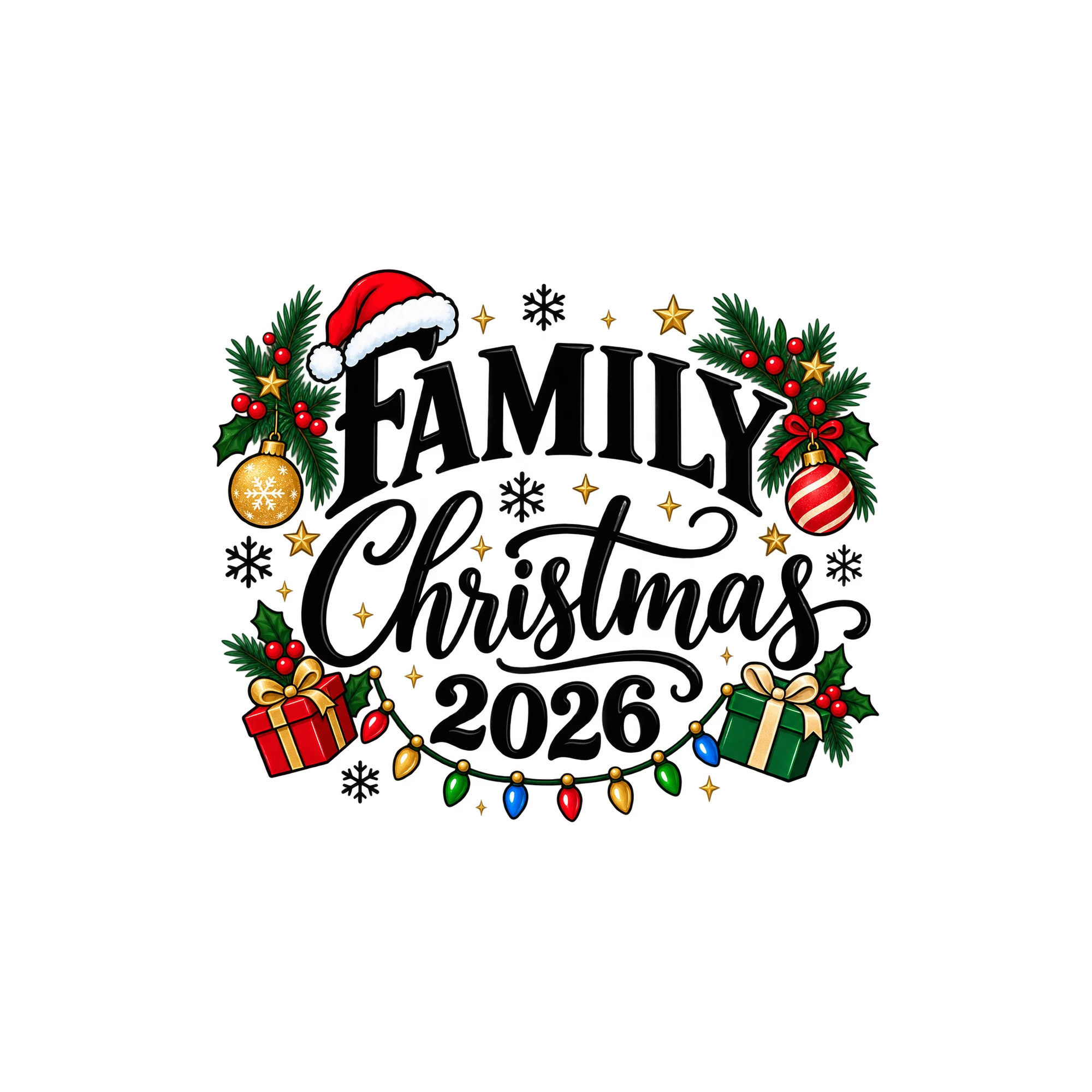 Bügelbild Family Christmas 2026 als Grafik auf weißem Hintergrund (BB011342)