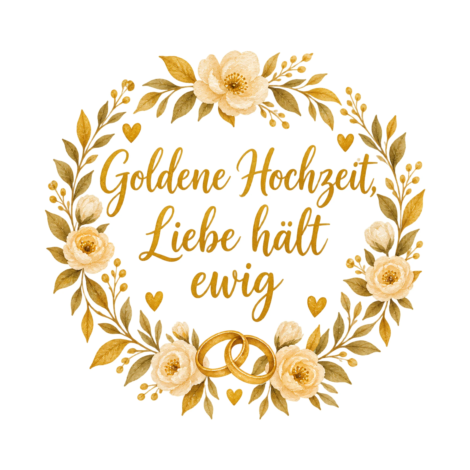 Bügelbild Goldene Hochzeit, Liebe hält ewig, JGA Shirt Spruch als Grafik auf weißem Hintergrund (BB018400)