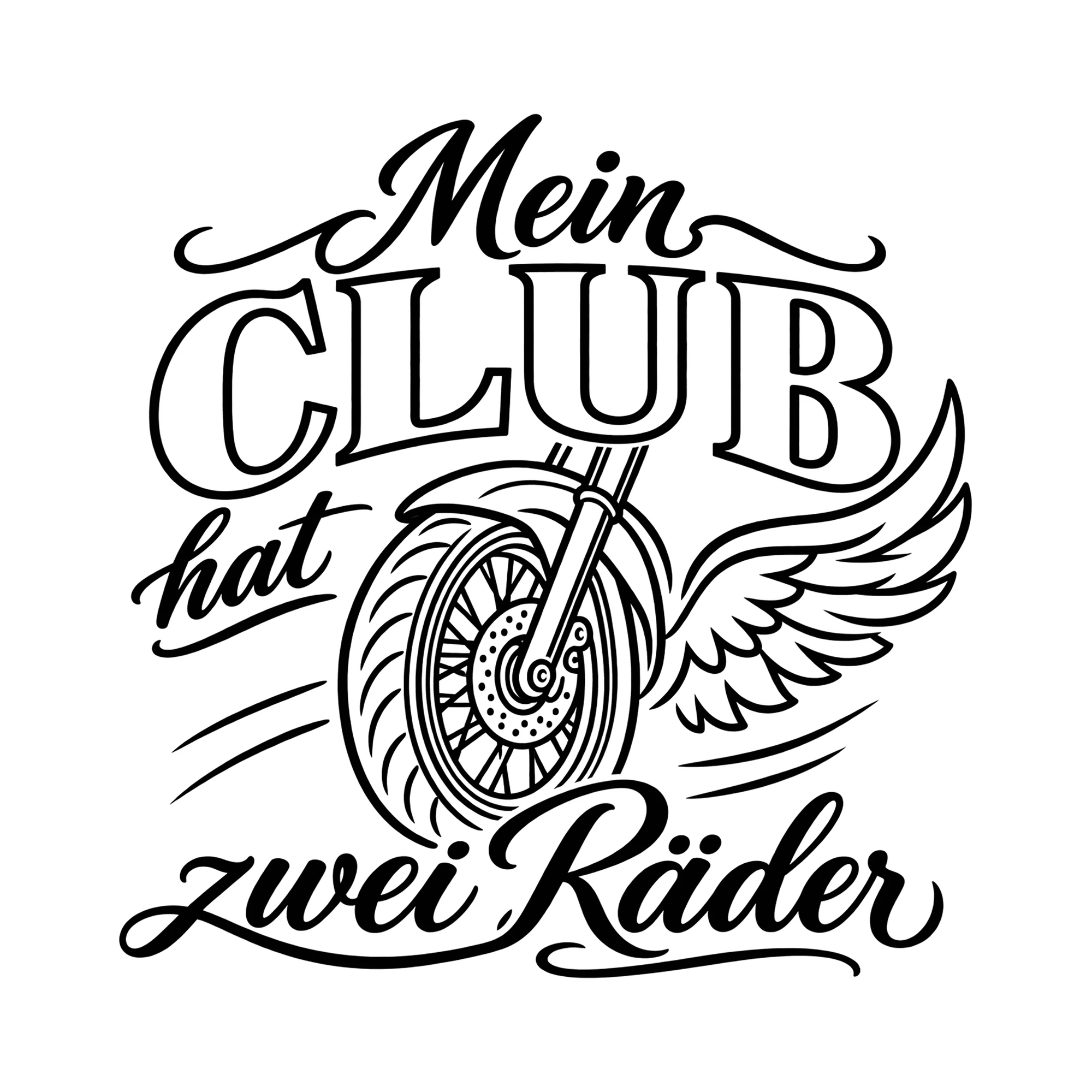 Bügelbild Mein Club hat zwei Räder als Grafik auf weißem Hintergrund (BB013856)