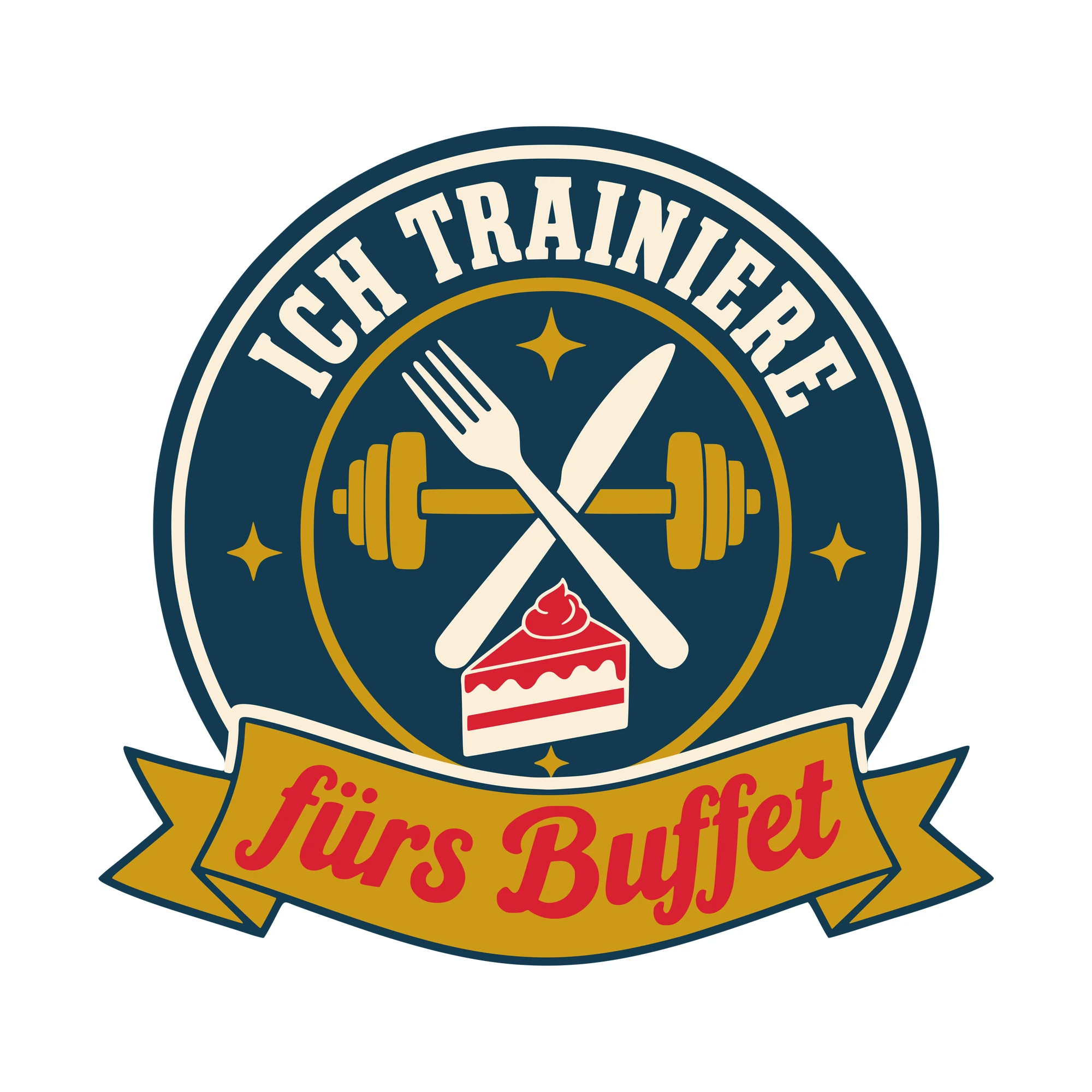 Bügelbild Ich trainiere fürs Buffet als Grafik auf weißem Hintergrund (BB010450)