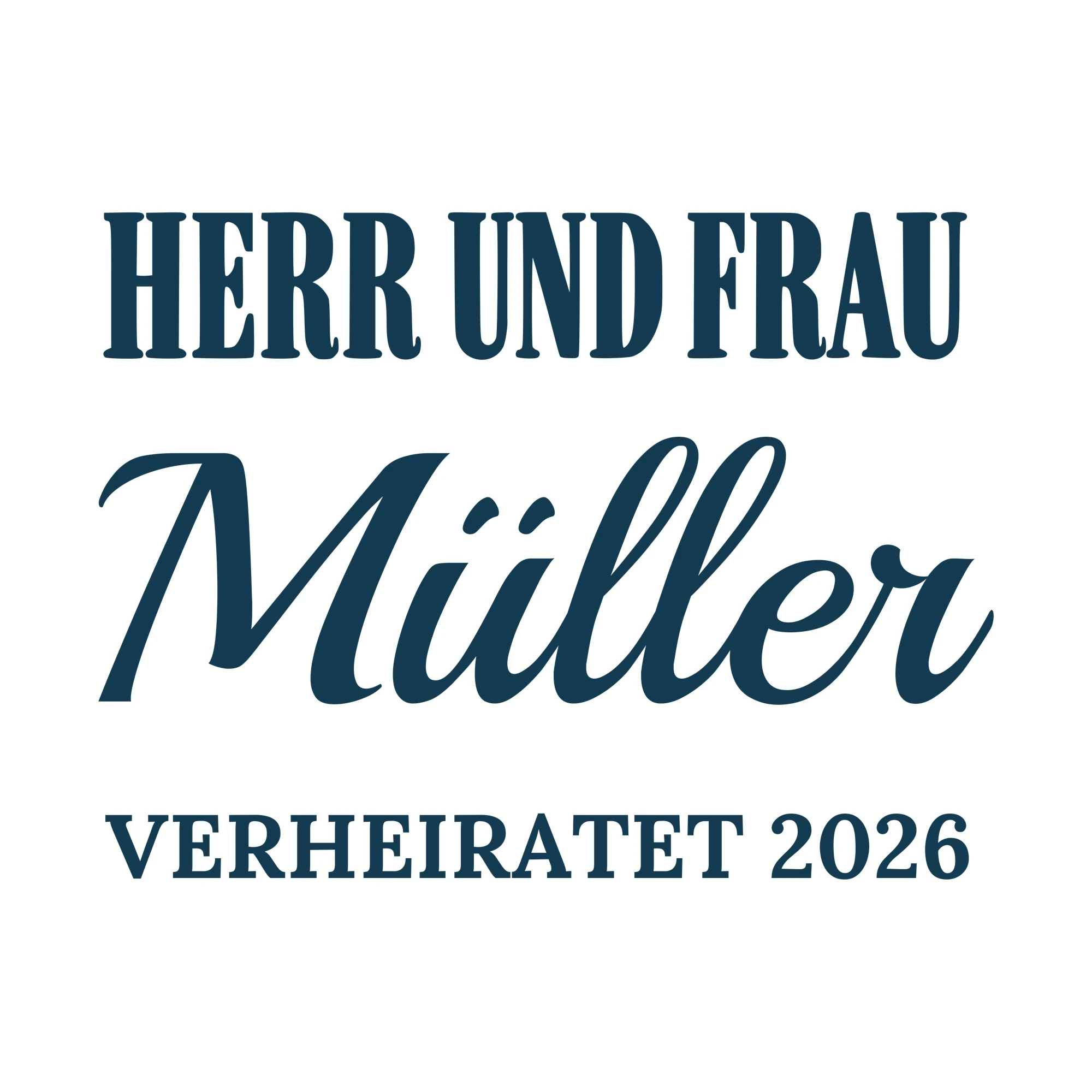 Bügelbild Herr und Frau mit Nachname und Jahr als Grafik auf weißem Hintergrund (BB010718)