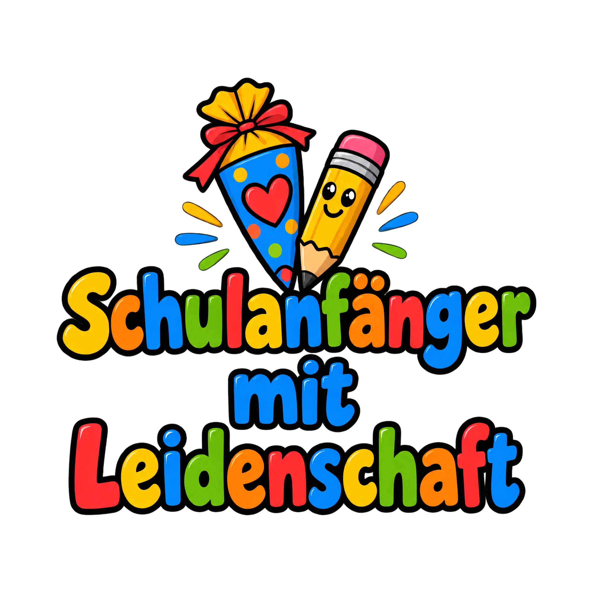Bügelbild Schulanfaenger mit leidenschaft als Grafik auf weißem Hintergrund (BB016399)