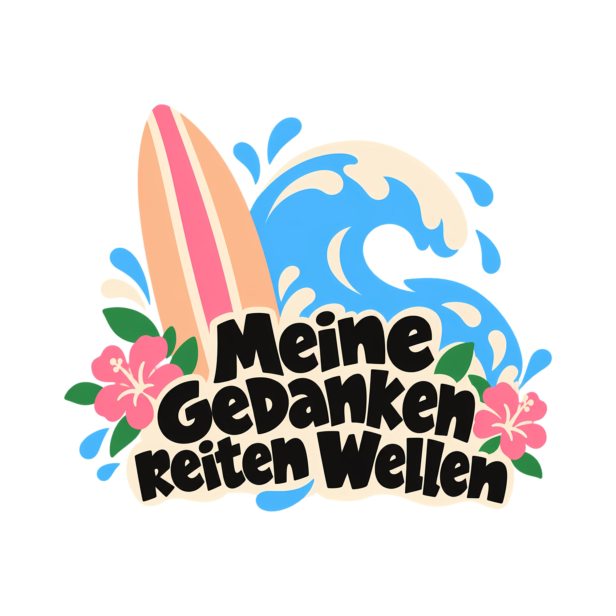 Bügelbild Meine Gedanken reiten Wellen als Grafik auf weißem Hintergrund (BB013247)