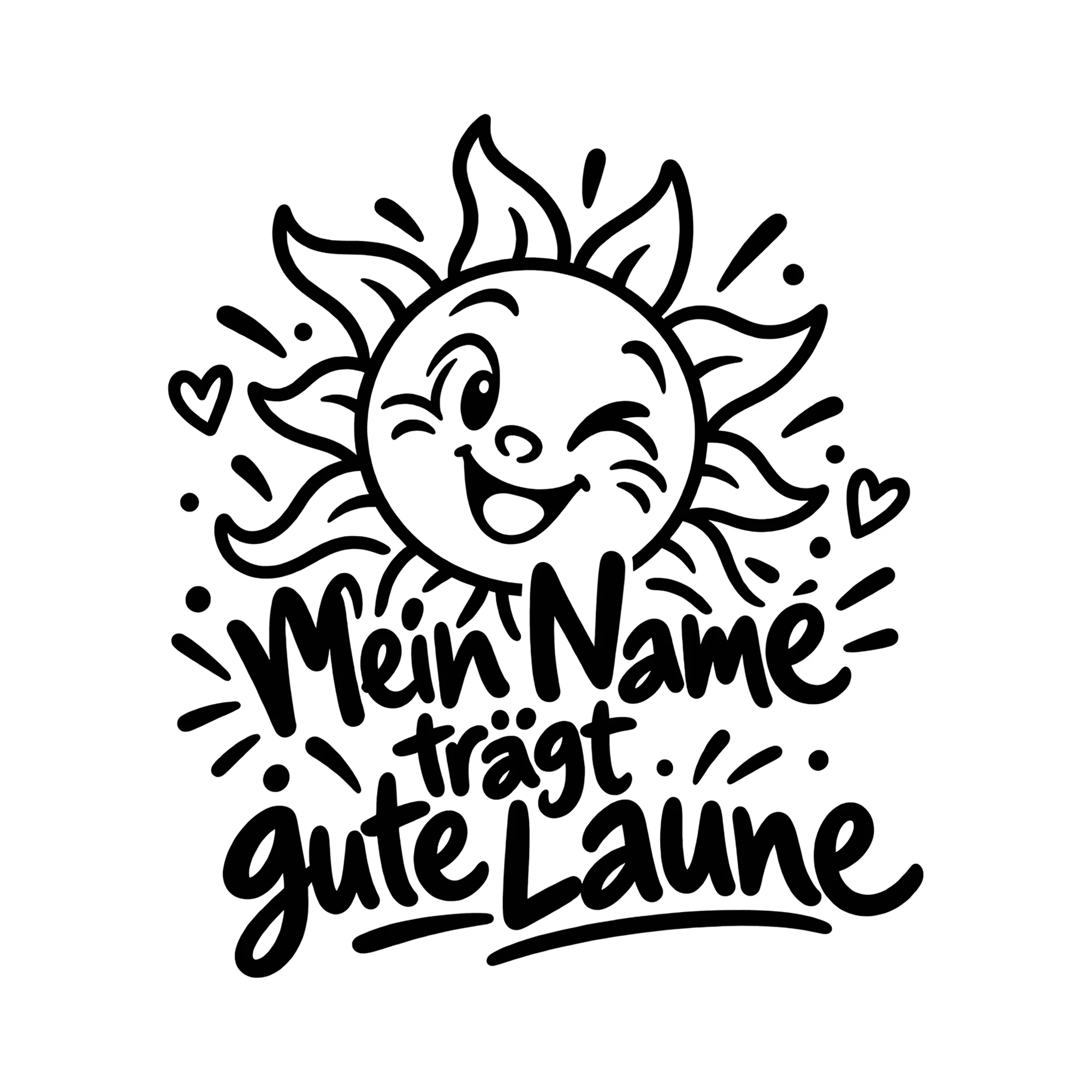 Bügelbild Mein Name trägt gute Laune als Grafik auf weißem Hintergrund (BB014603)