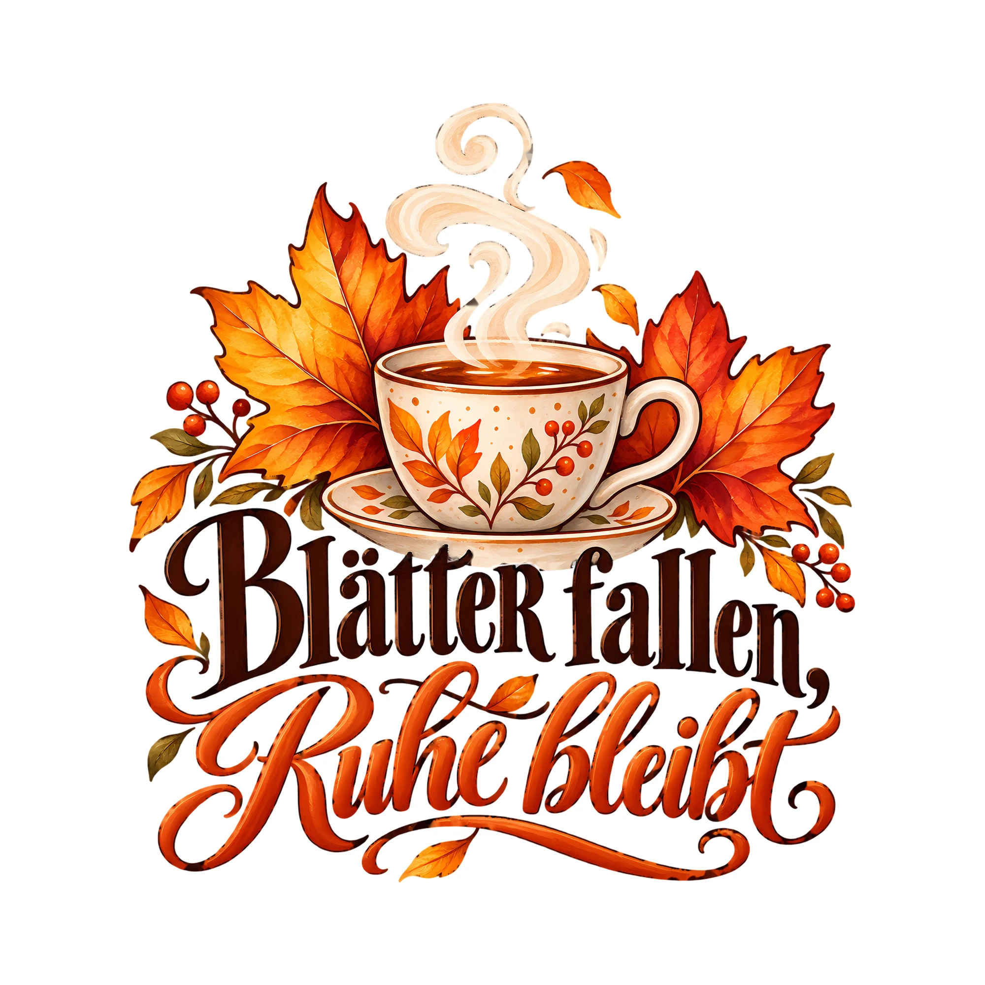 Bügelbild Blätter fallen, Ruhe bleibt als Grafik auf weißem Hintergrund (BB014216)
