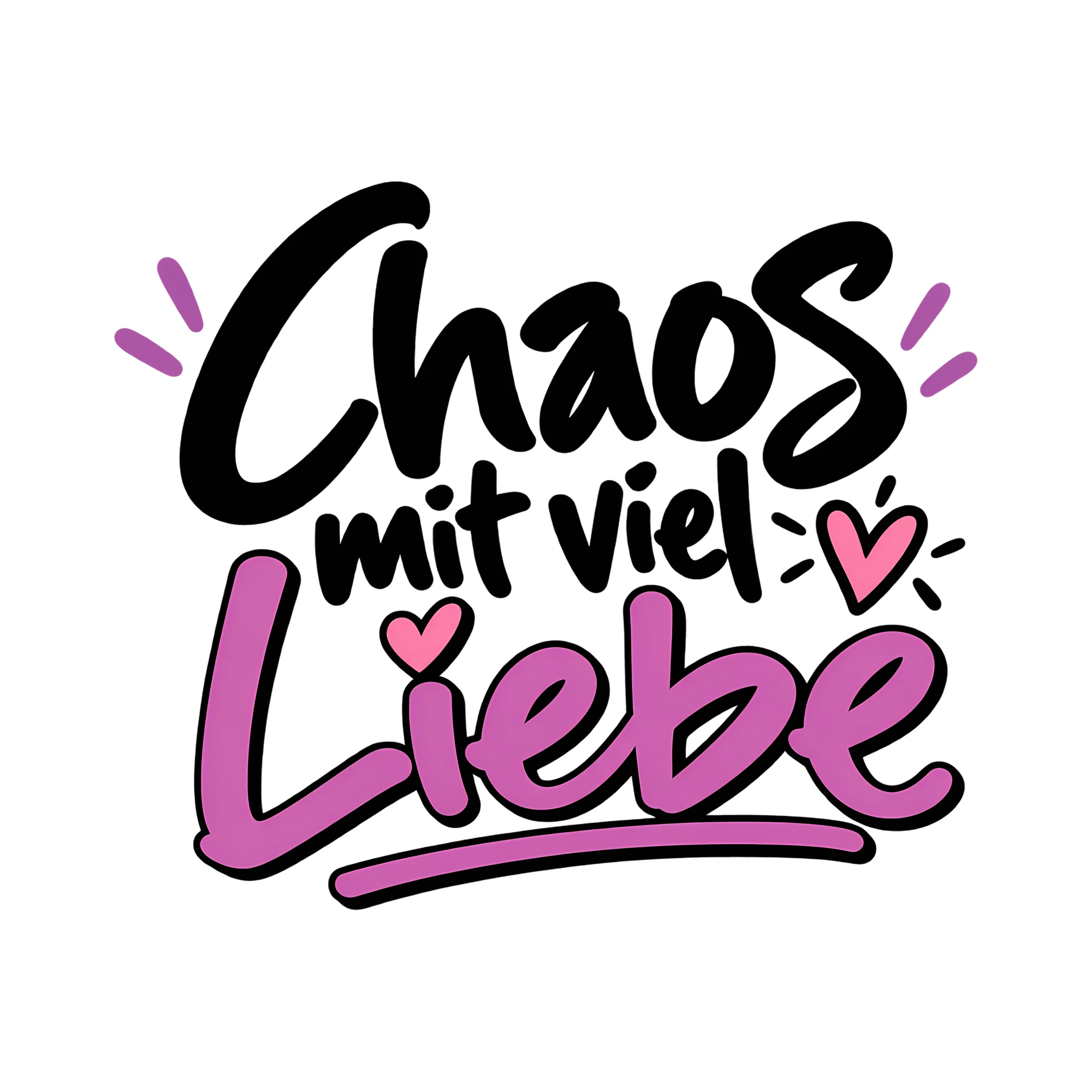 Bügelbild Chaos mit viel Liebe als Grafik auf weißem Hintergrund (BB013410)