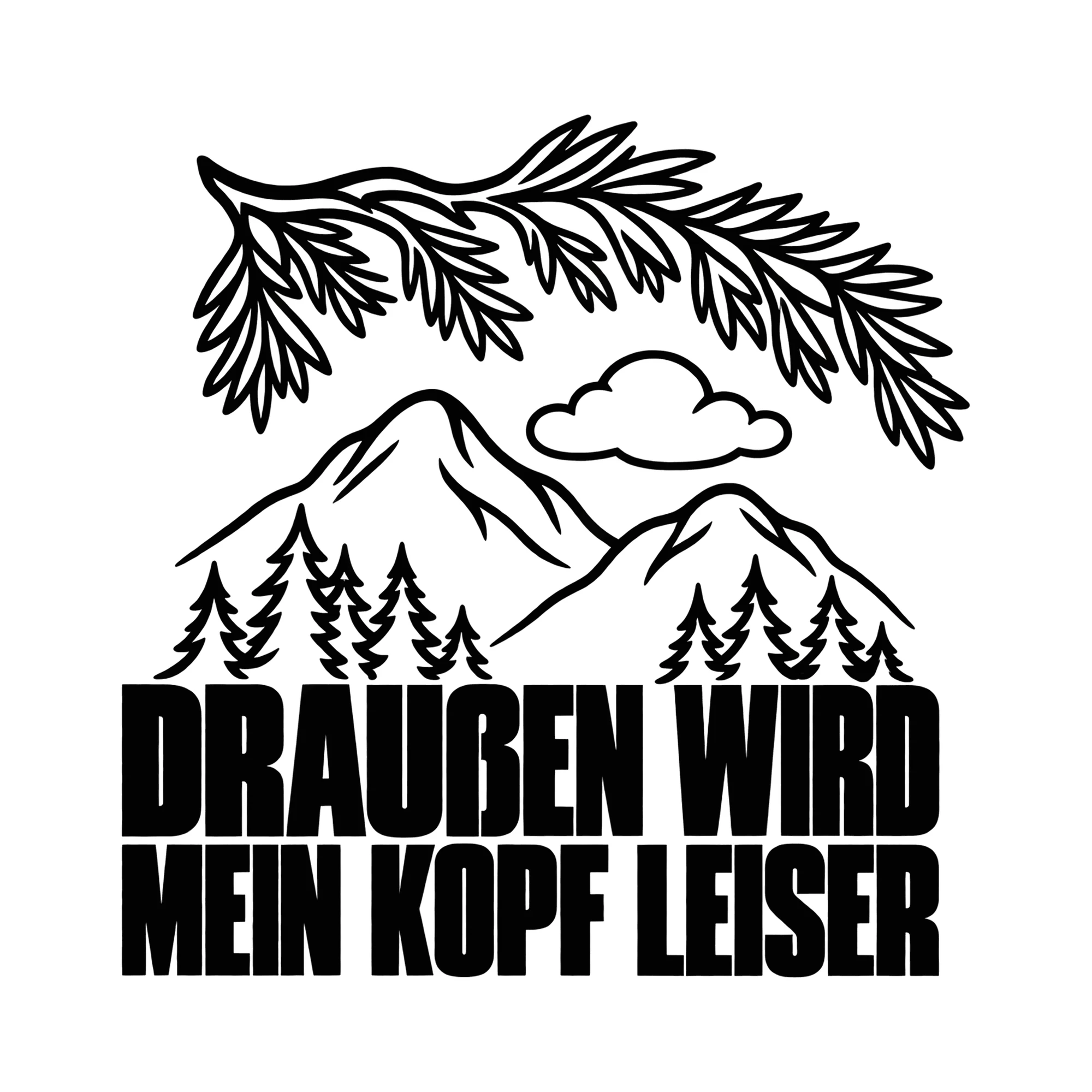 Bügelbild DRAUSSEN WIRD MEIN KOPF LEISER als Grafik auf weißem Hintergrund (BB013246)