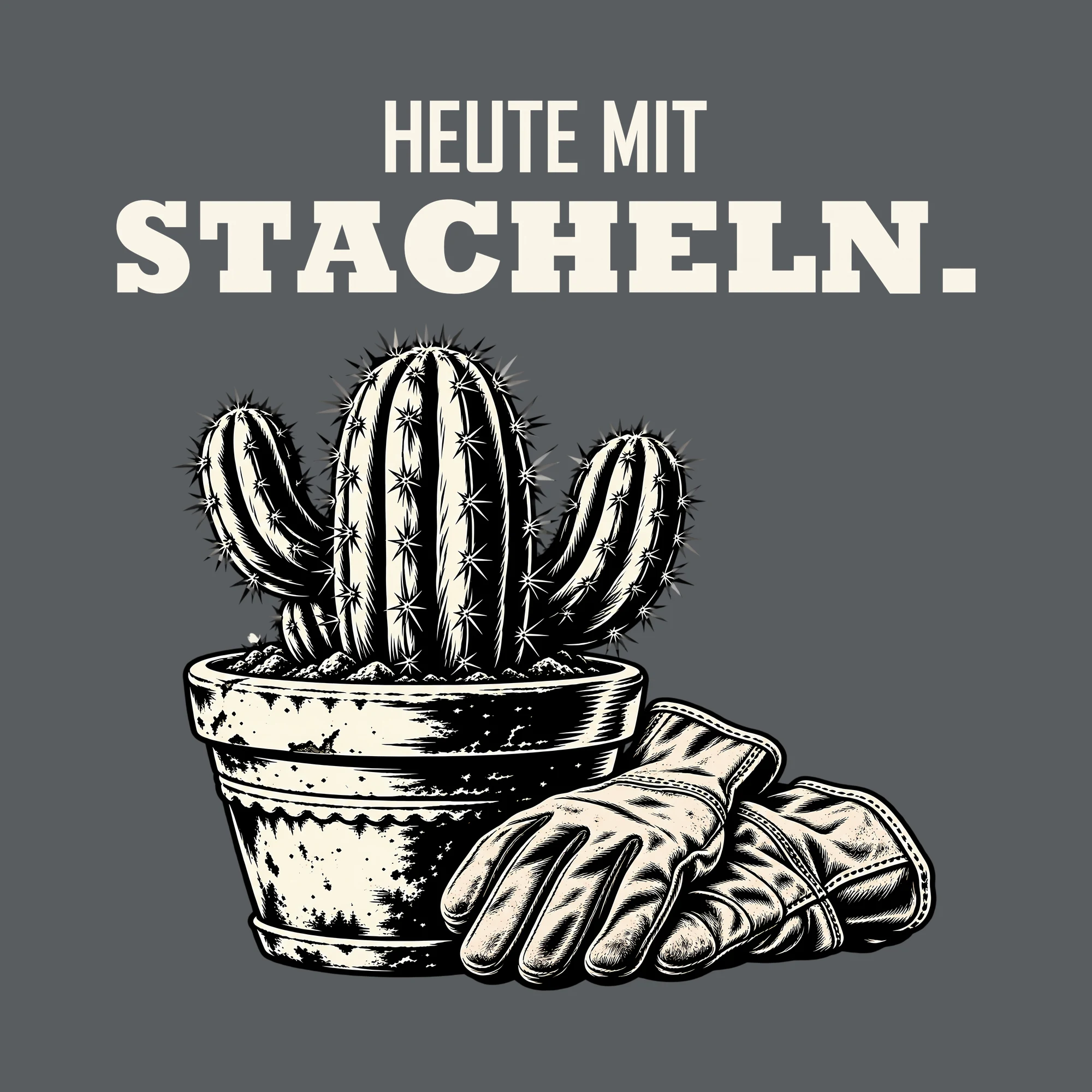 Bügelbild HEUTE MIT STACHELN. als Grafik auf dunklem Hintergrund (BB013203)